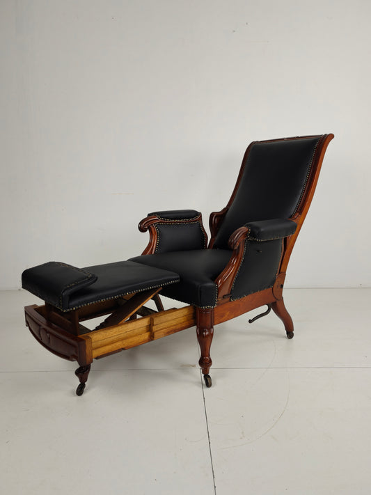 19th Century Antique Library Chair by Horrix – Black Leather