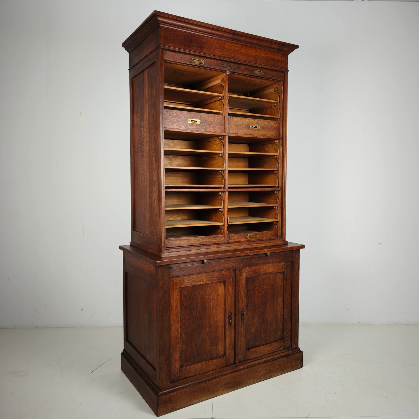 1930s Dutch Oak Roll-Top Notary Cabinet / Archive Cabinet