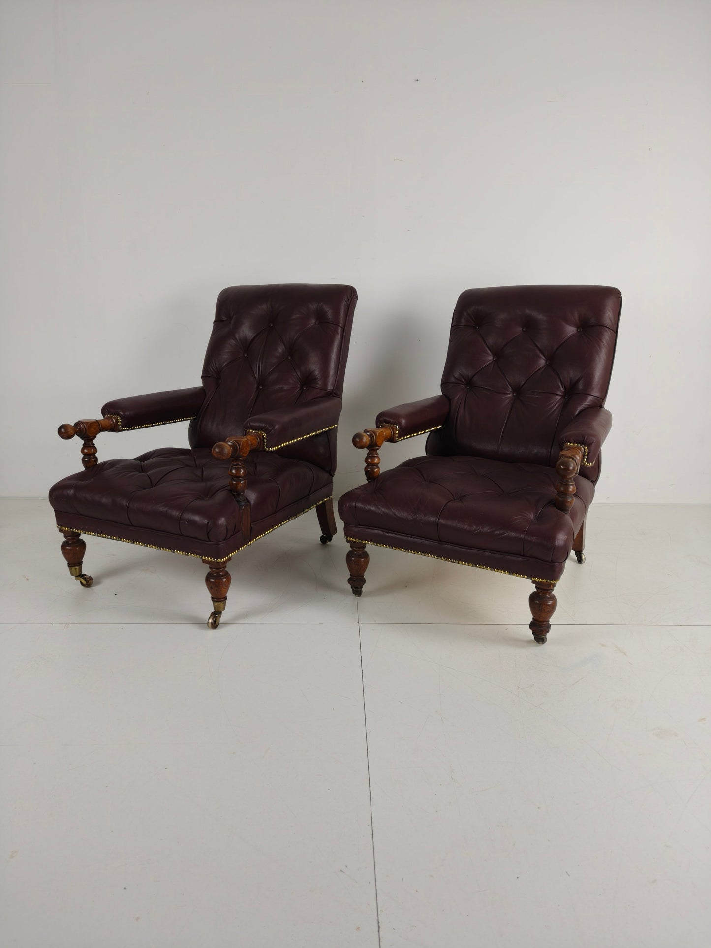 Pair of Antique Library Chairs - Original William Morris & Co Edinburgh Stamped Armchairs Pair of Antique Library Chairs - Original William Morris & Co Edinburgh Stamped Armchairs