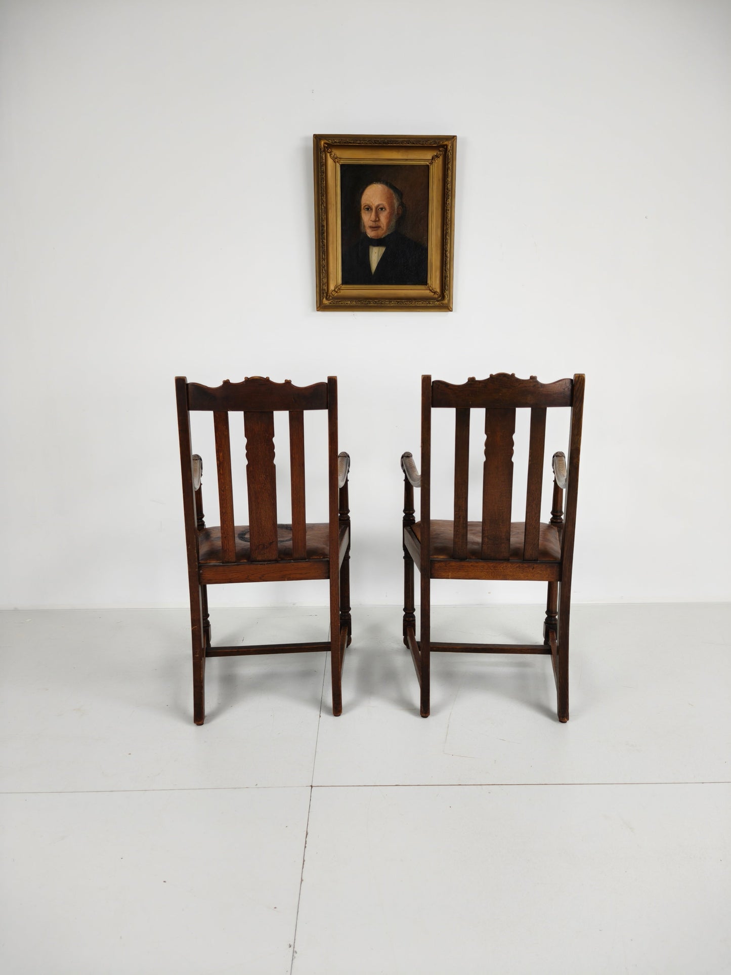 Pair of F. Parker & Son Oak Armchairs – 19th Century English Pair of F. Parker & Son Oak Armchairs – 19th Century English