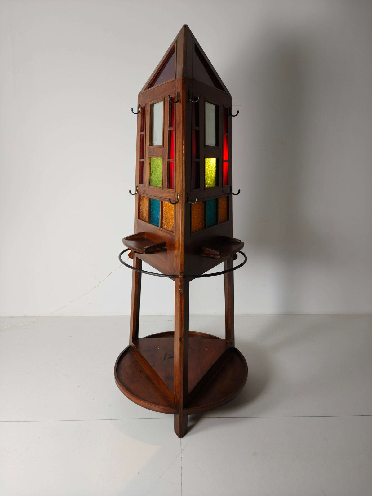 Unique Oak Art Deco Hall Stand / Umbrella Rack – 1920s Obelisk Design with Stained Glass Unique Oak Art Deco Hall Stand / Umbrella Rack – 1920s Obelisk Design with Stained Glass