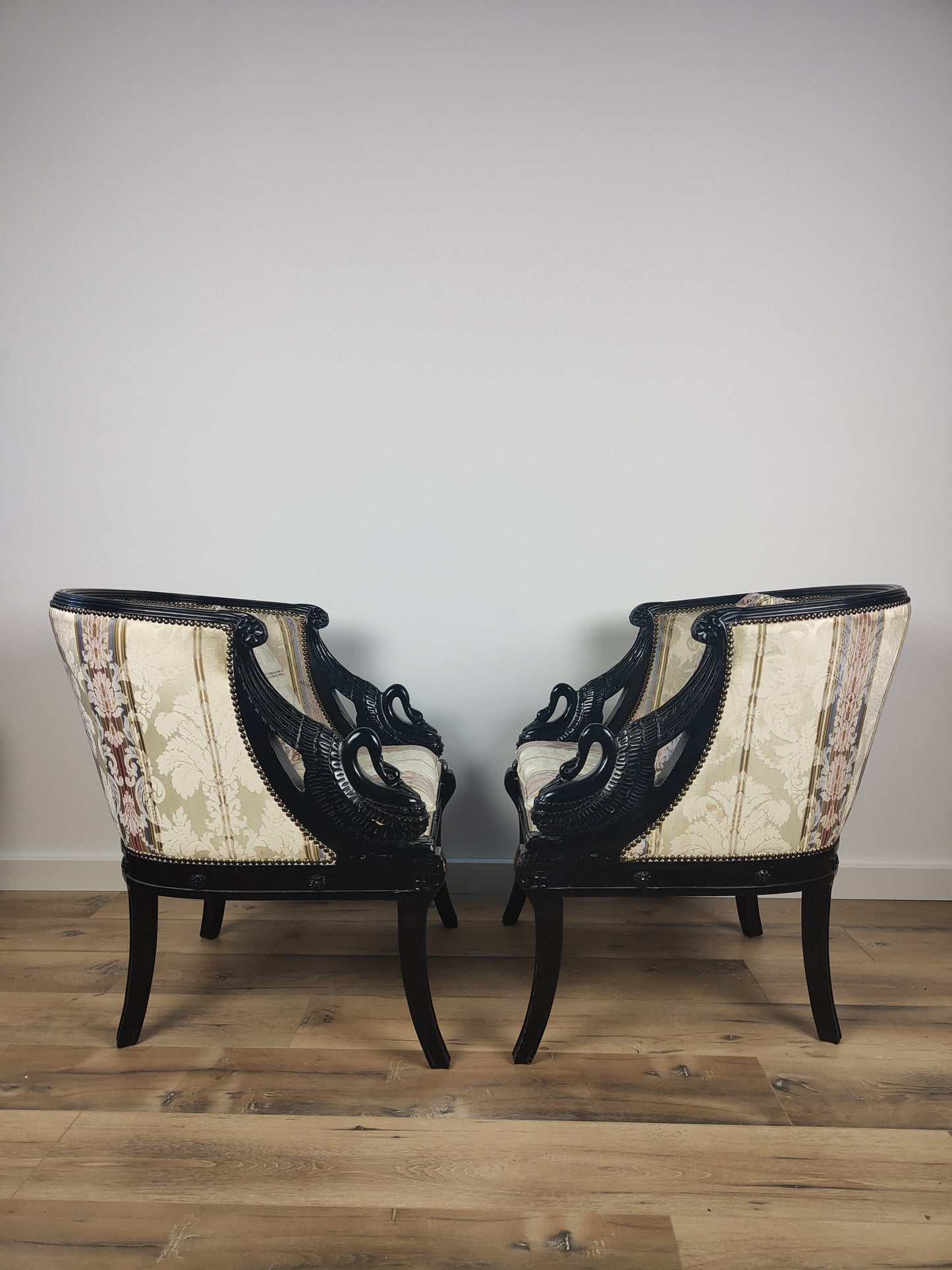 Neoclassical Lacquered Carved Swan Armchairs