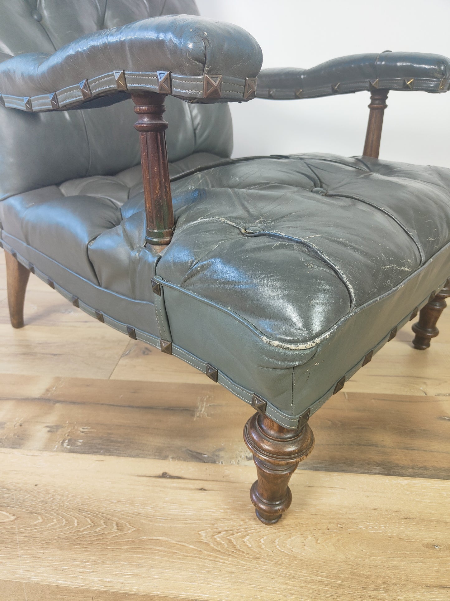 Leather Antique Library Chair Around 1860s