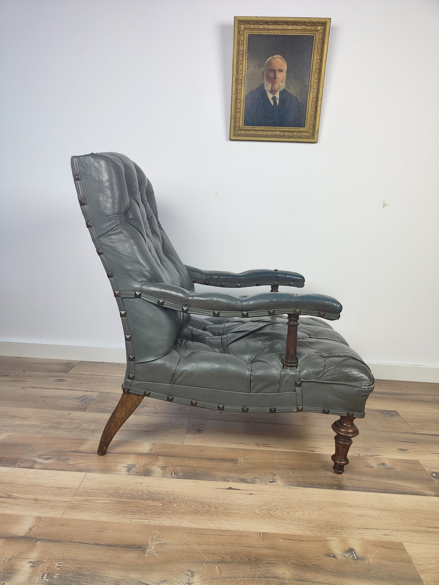 Leather Antique Library Chair Around 1860s