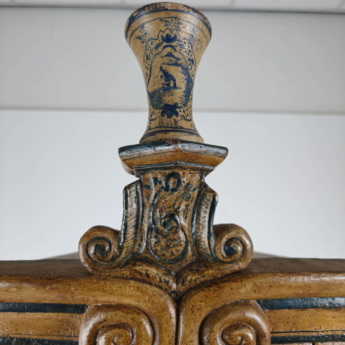 18th Century Dutch Witwerk Cabinet with Original Key & Faux Delft Decoration 18th Century Dutch Witwerk Cabinet with Original Key & Faux Delft Decoration