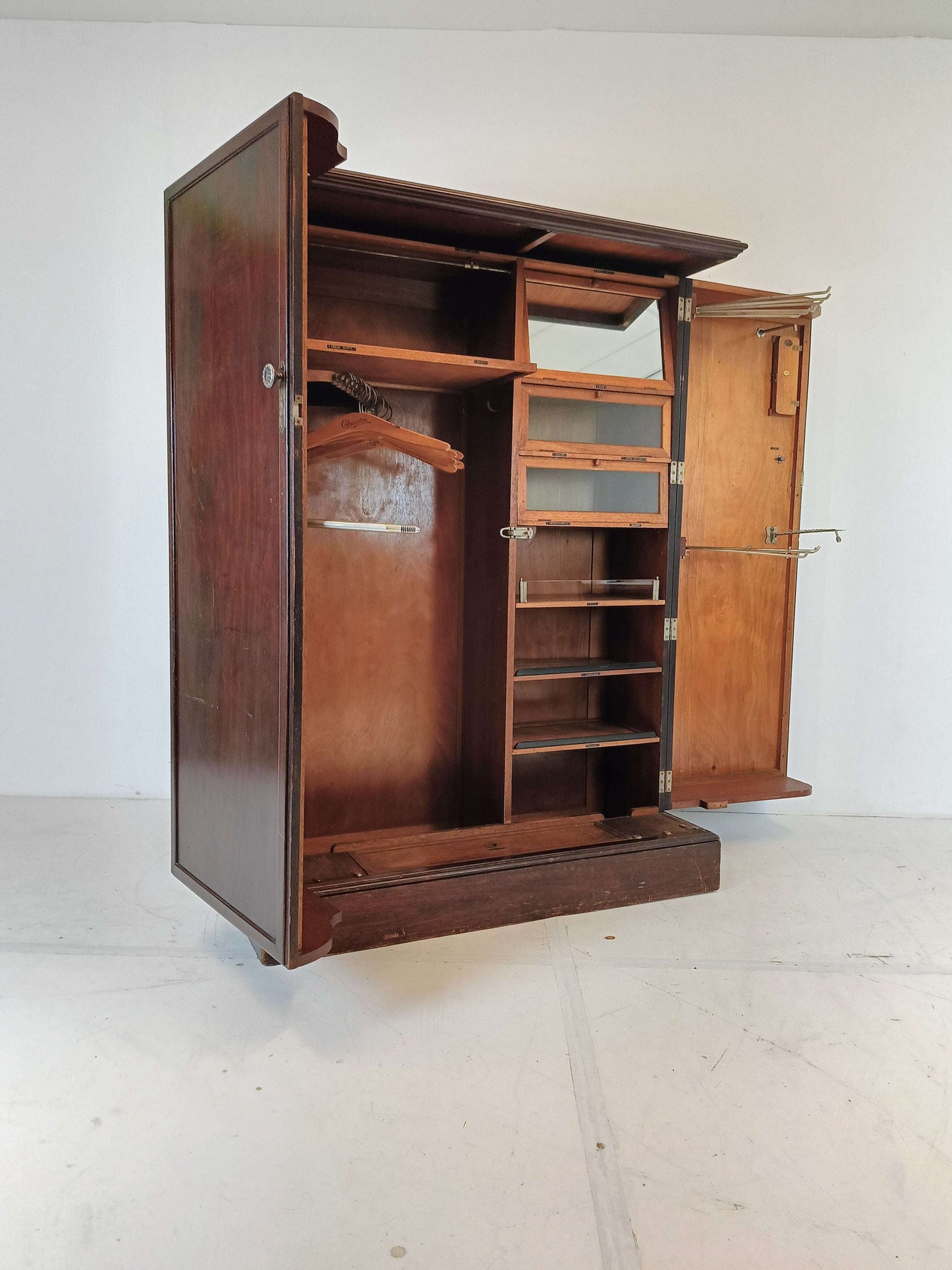 1920s, Mahogany and Oak Compactom Ltd Gentleman's Wardrobe (1) 1920s, Mahogany and Oak Compactom Ltd Gentleman's Wardrobe (1)