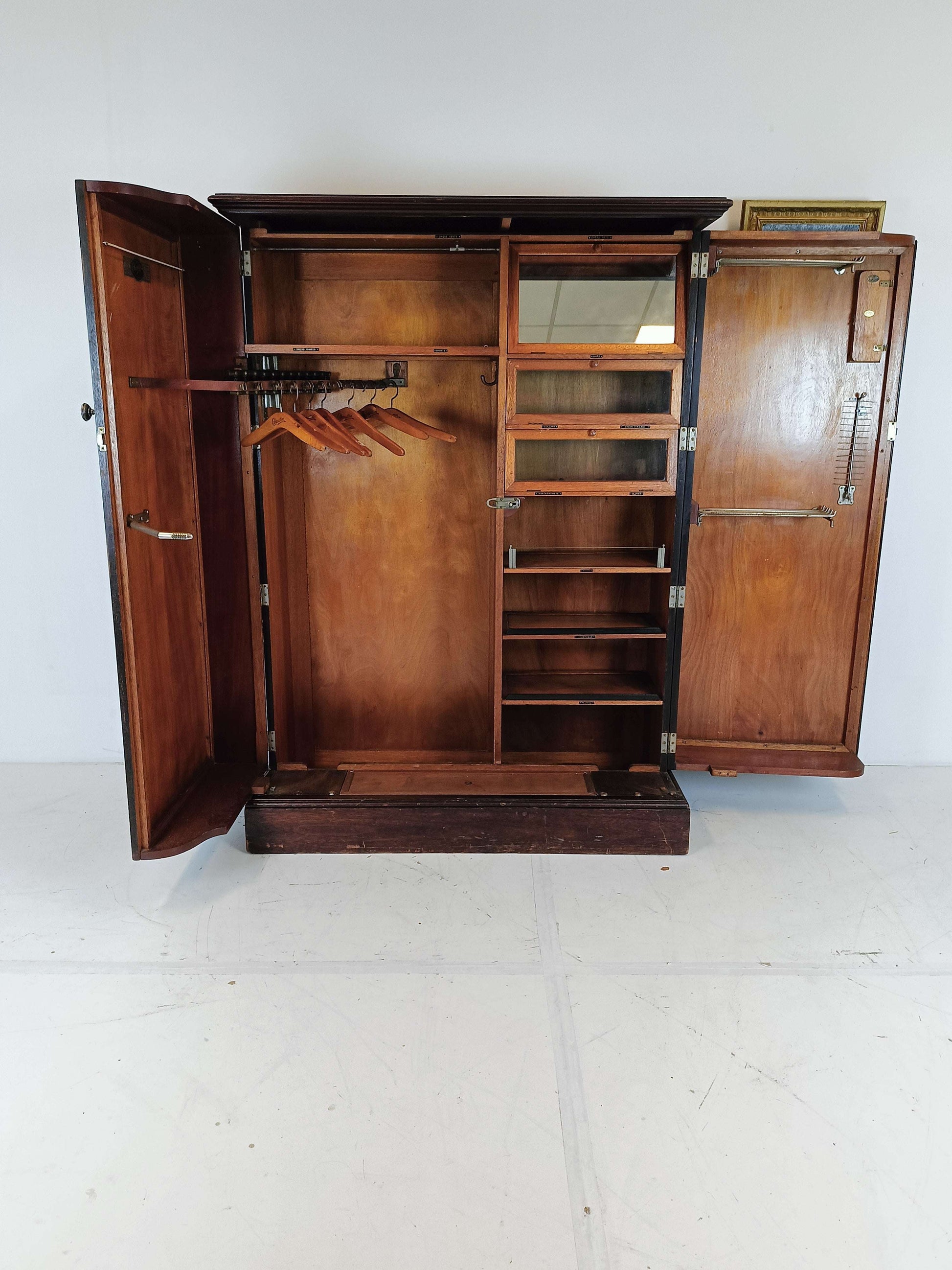 1920s, Mahogany and Oak Compactom Ltd Gentleman's Wardrobe (1) 1920s, Mahogany and Oak Compactom Ltd Gentleman's Wardrobe (1)