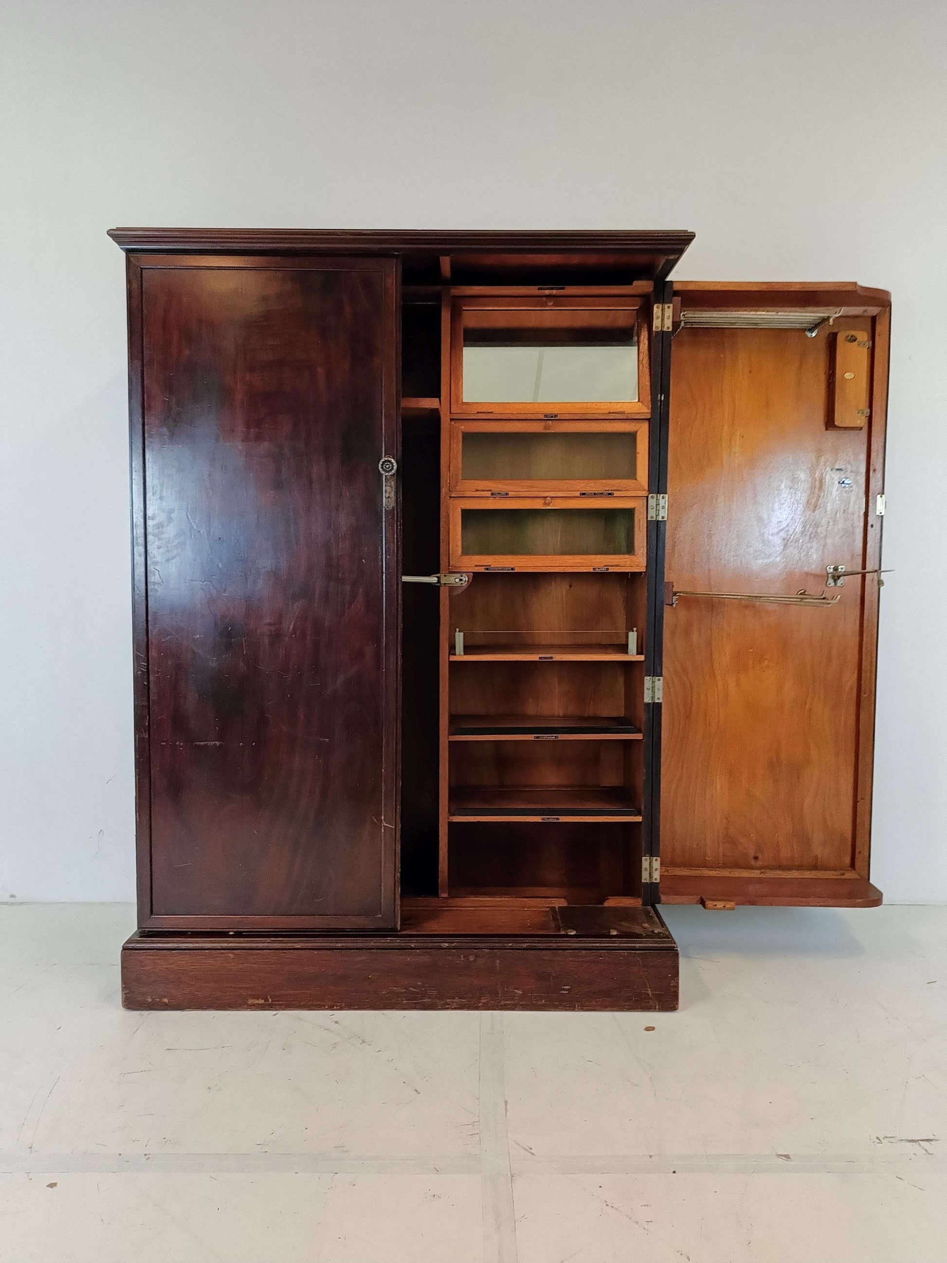 1920s, Mahogany and Oak Compactom Ltd Gentleman's Wardrobe (1) 1920s, Mahogany and Oak Compactom Ltd Gentleman's Wardrobe (1)
