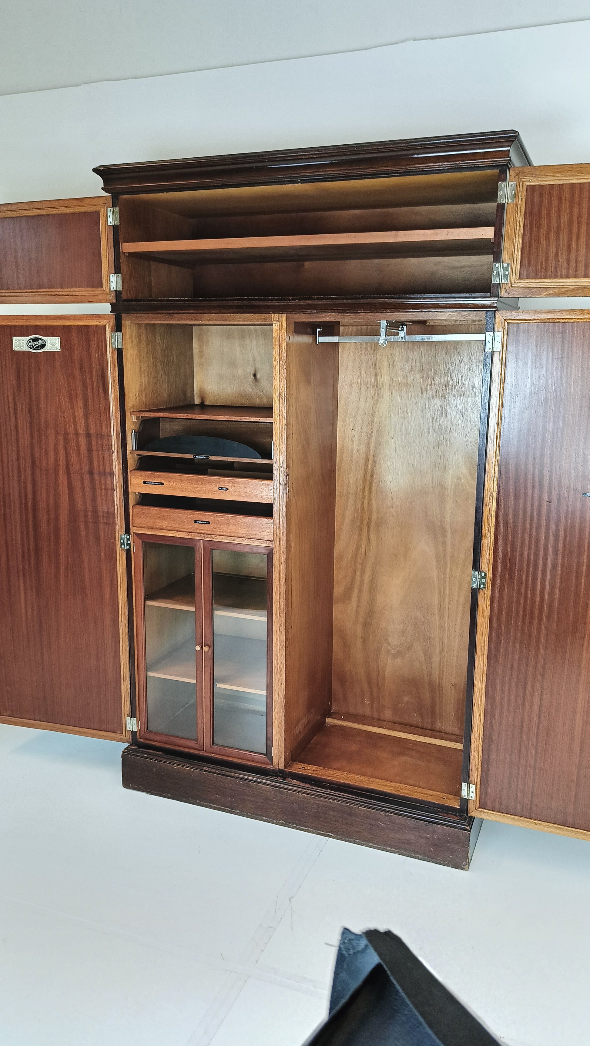 1920s, Mahogany and Oak Compactom Ltd Gentleman's Wardrobe (5) 1920s, Mahogany and Oak Compactom Ltd Gentleman's Wardrobe (5)