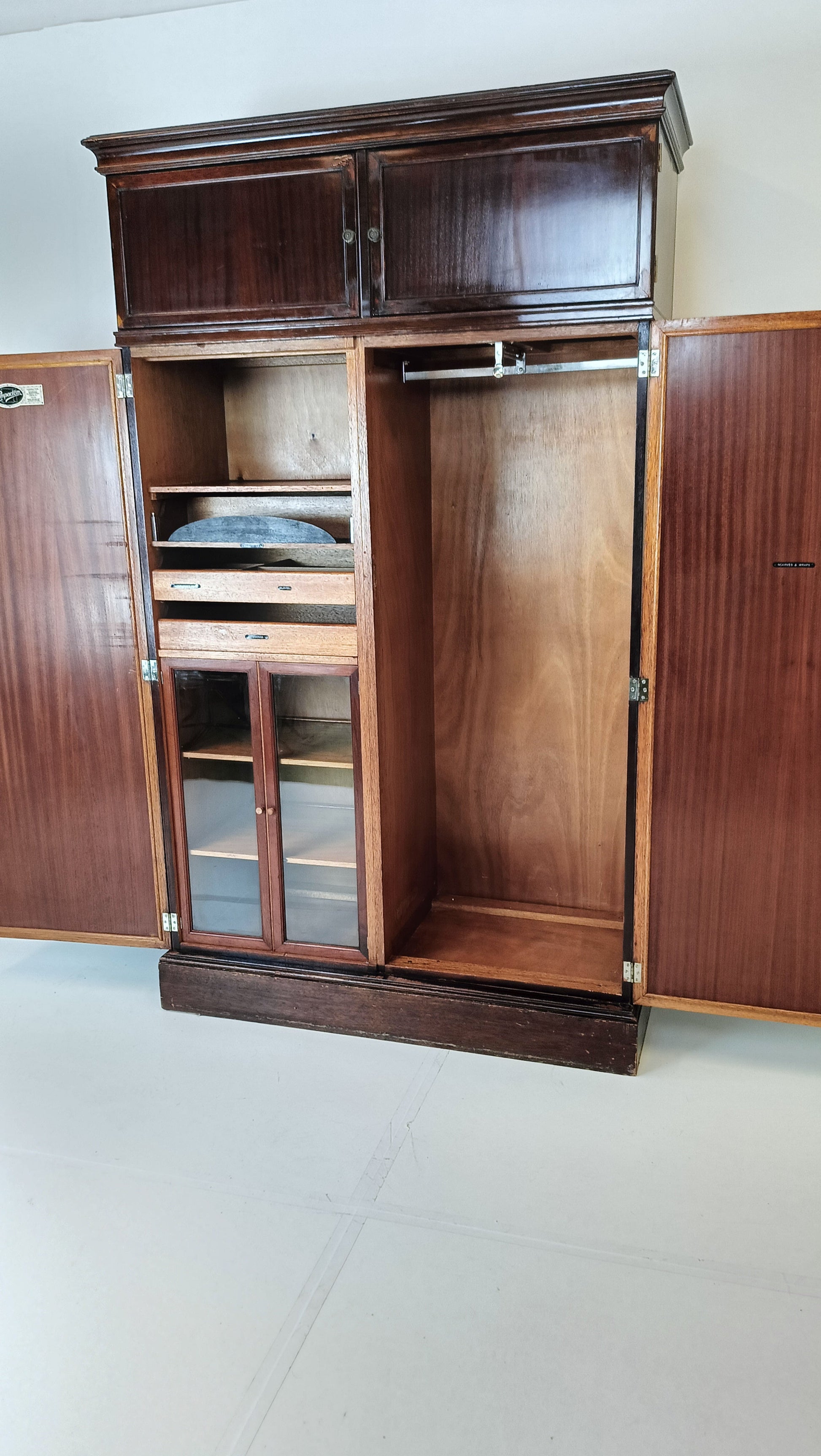 1920s, Mahogany and Oak Compactom Ltd Gentleman's Wardrobe (5) 1920s, Mahogany and Oak Compactom Ltd Gentleman's Wardrobe (5)