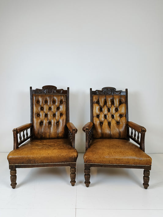 Antique English Leather Armchairs