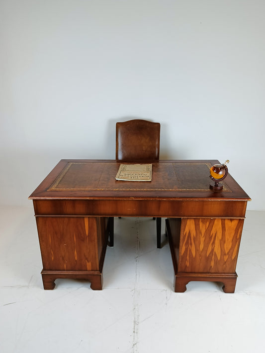 Chesterfield Office Desk with Leather Top