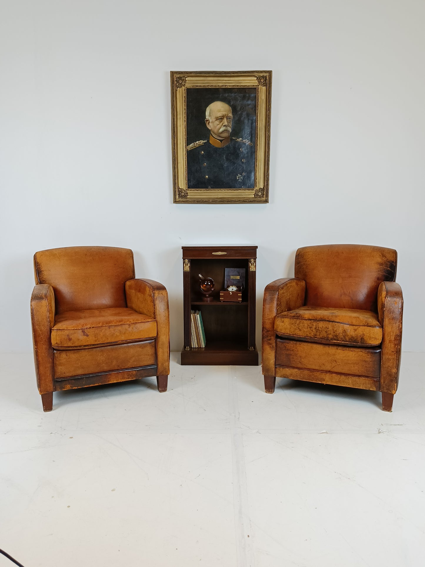 Great Looking Patinated Sheep Leather Armchair Set