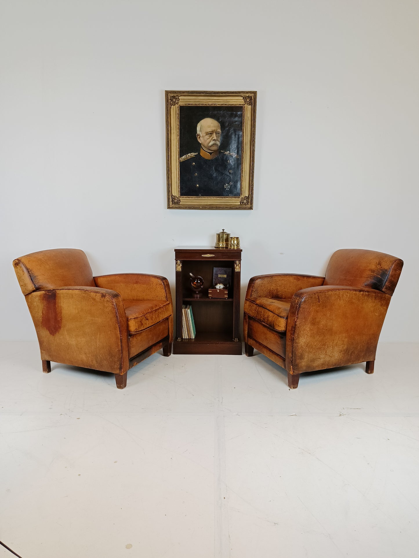 Great Looking Patinated Sheep Leather Armchair Set