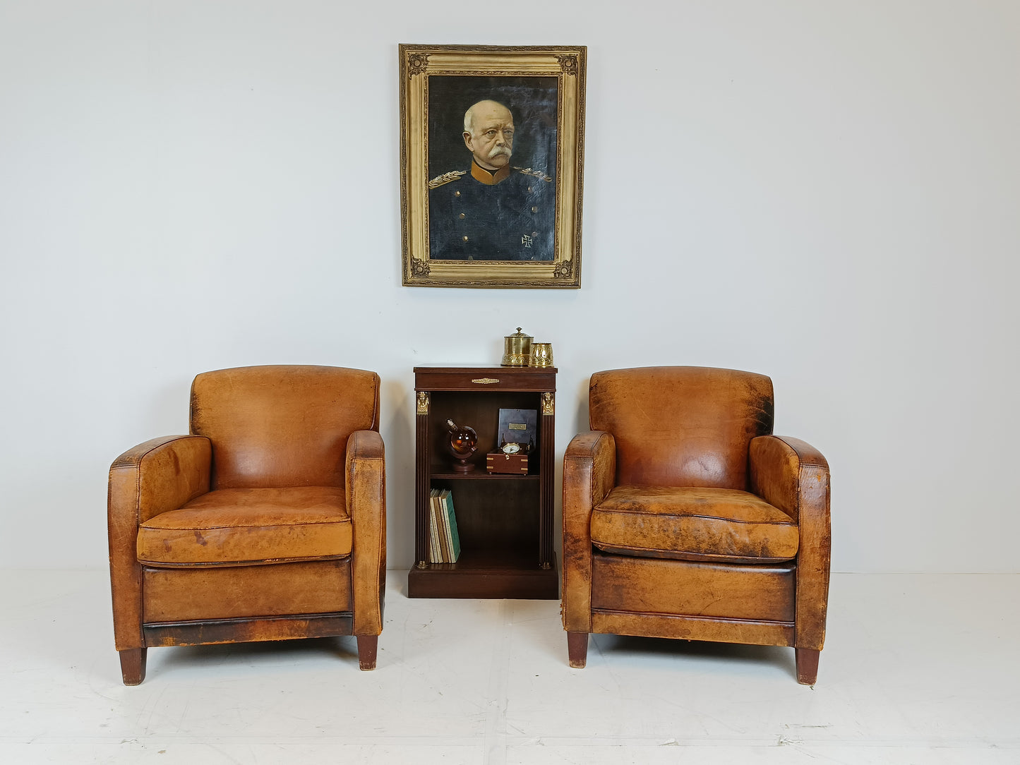 Great Looking Patinated Sheep Leather Armchair Set