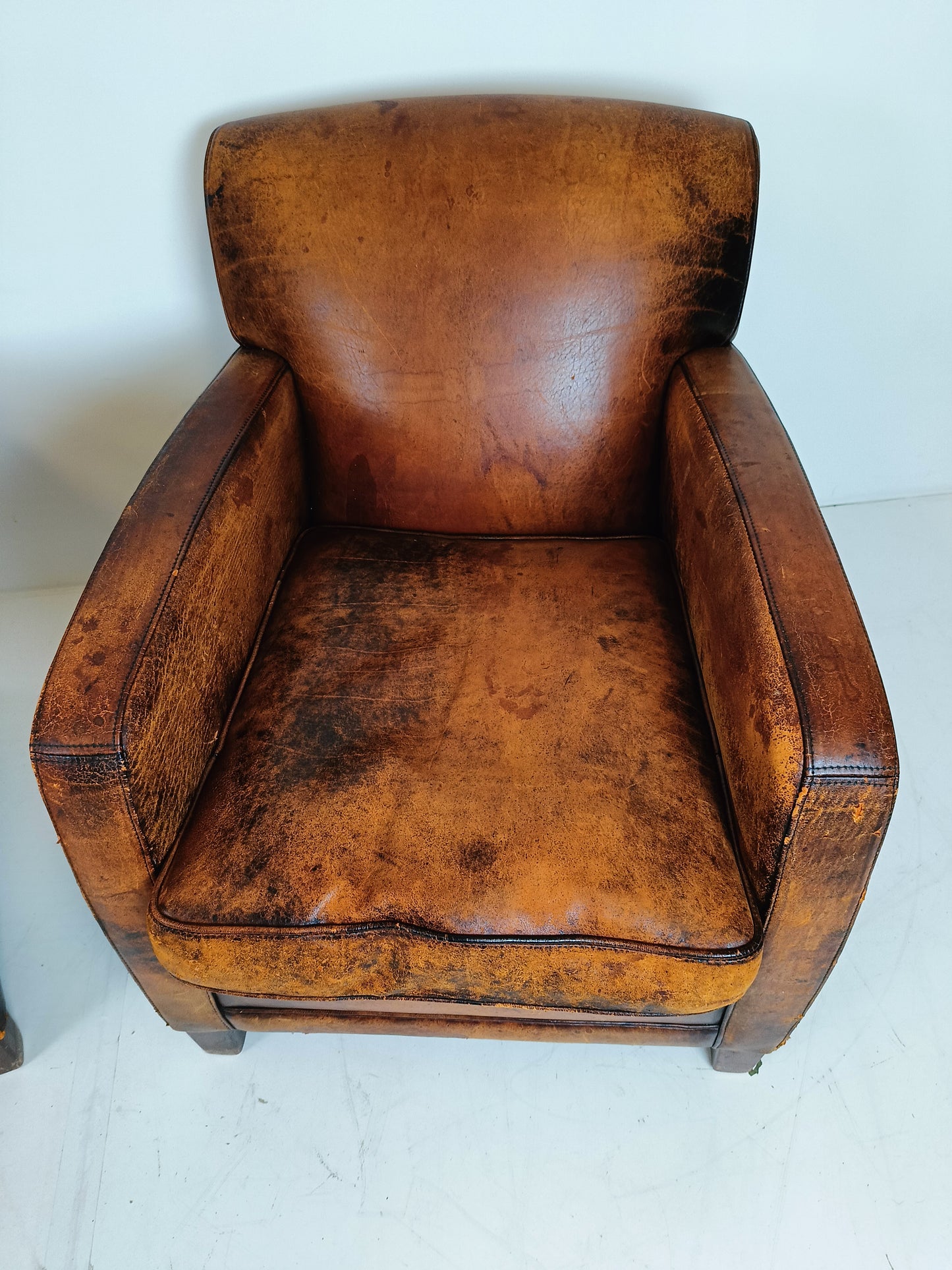 Great Looking Patinated Sheep Leather Armchair Set