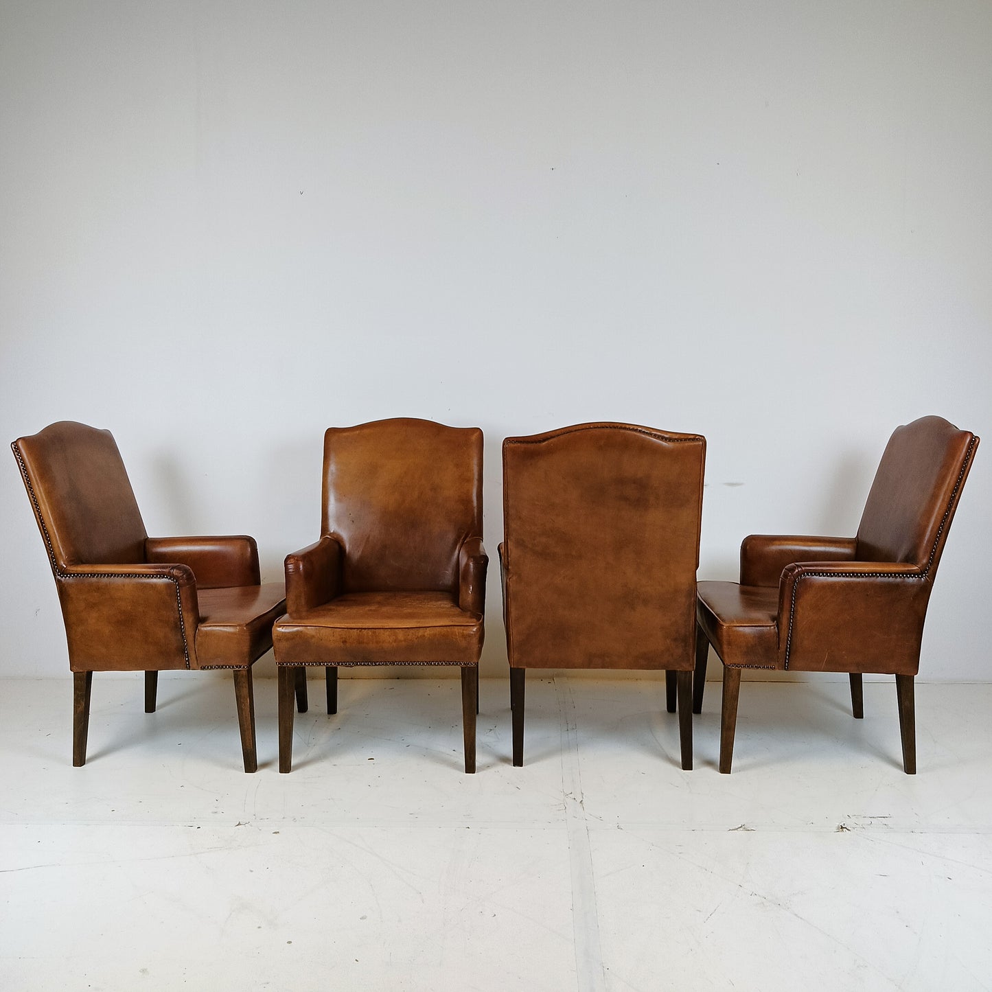 Classic set of leather dining chairs