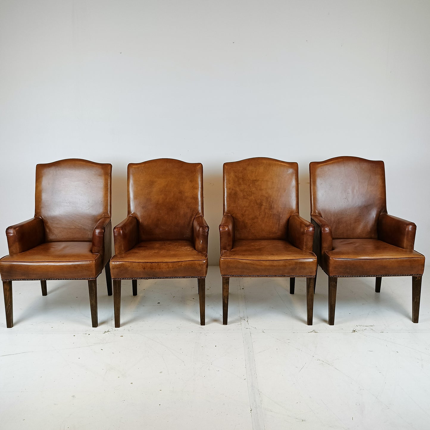 Classic set of leather dining chairs