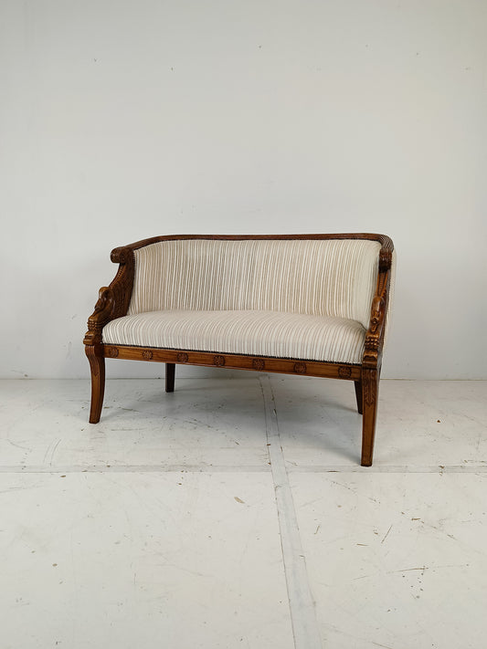 Neoclassical Carved Swan Bench Beige