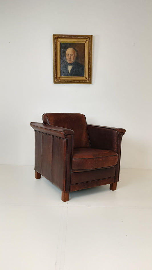 Art Deco Sheep Leather Arm Chair