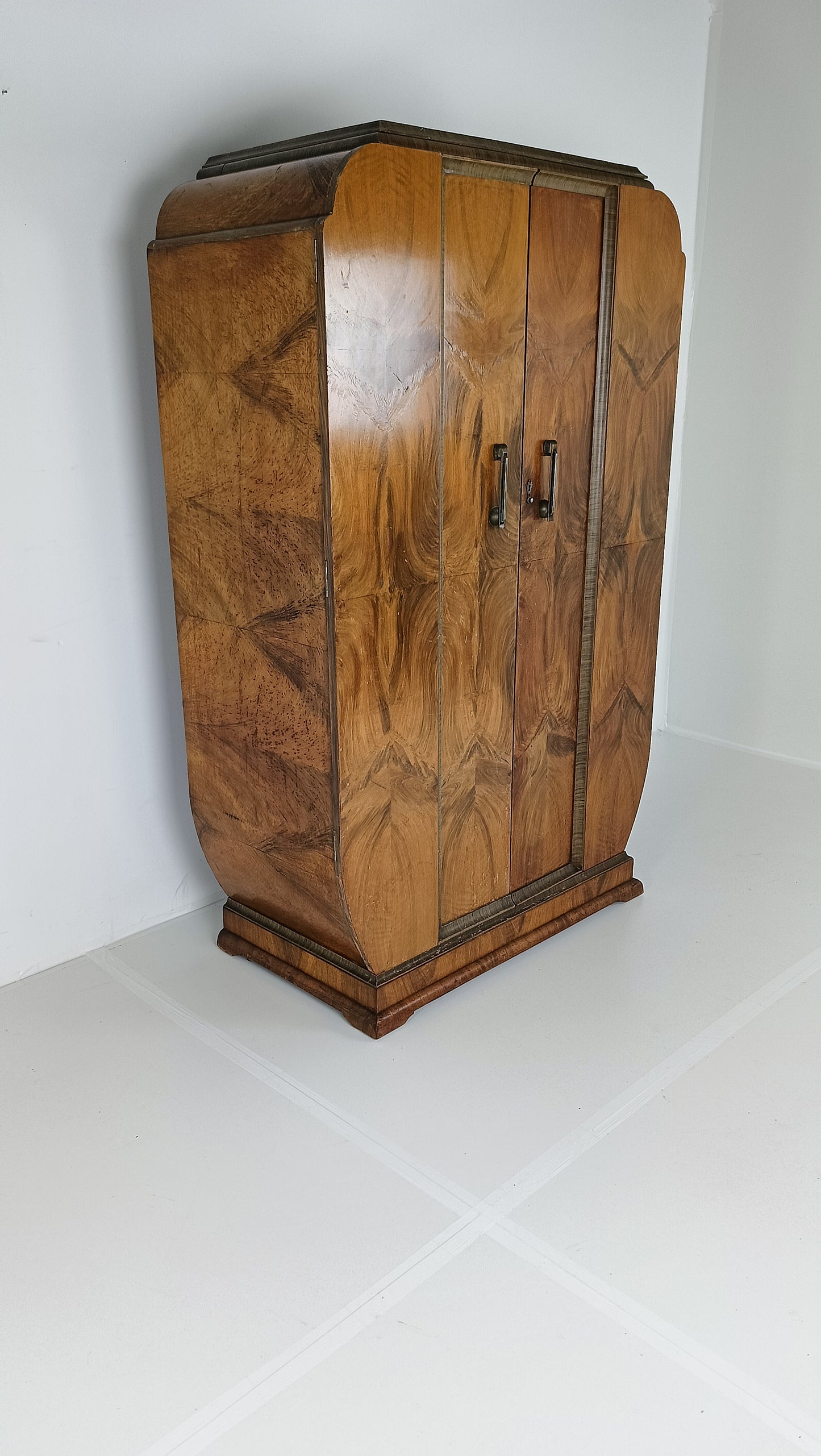 Stunning English Art Deco Burrnut Wardrobe