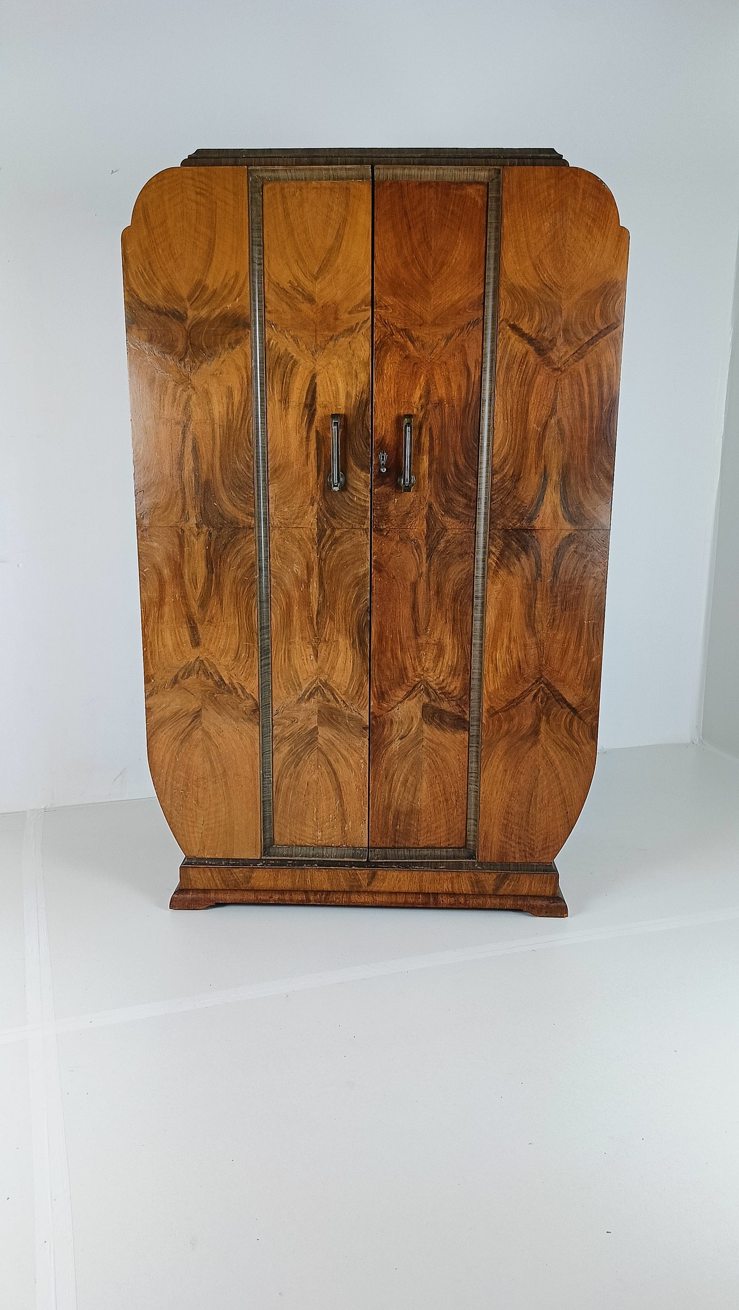 Stunning English Art Deco Burrnut Wardrobe