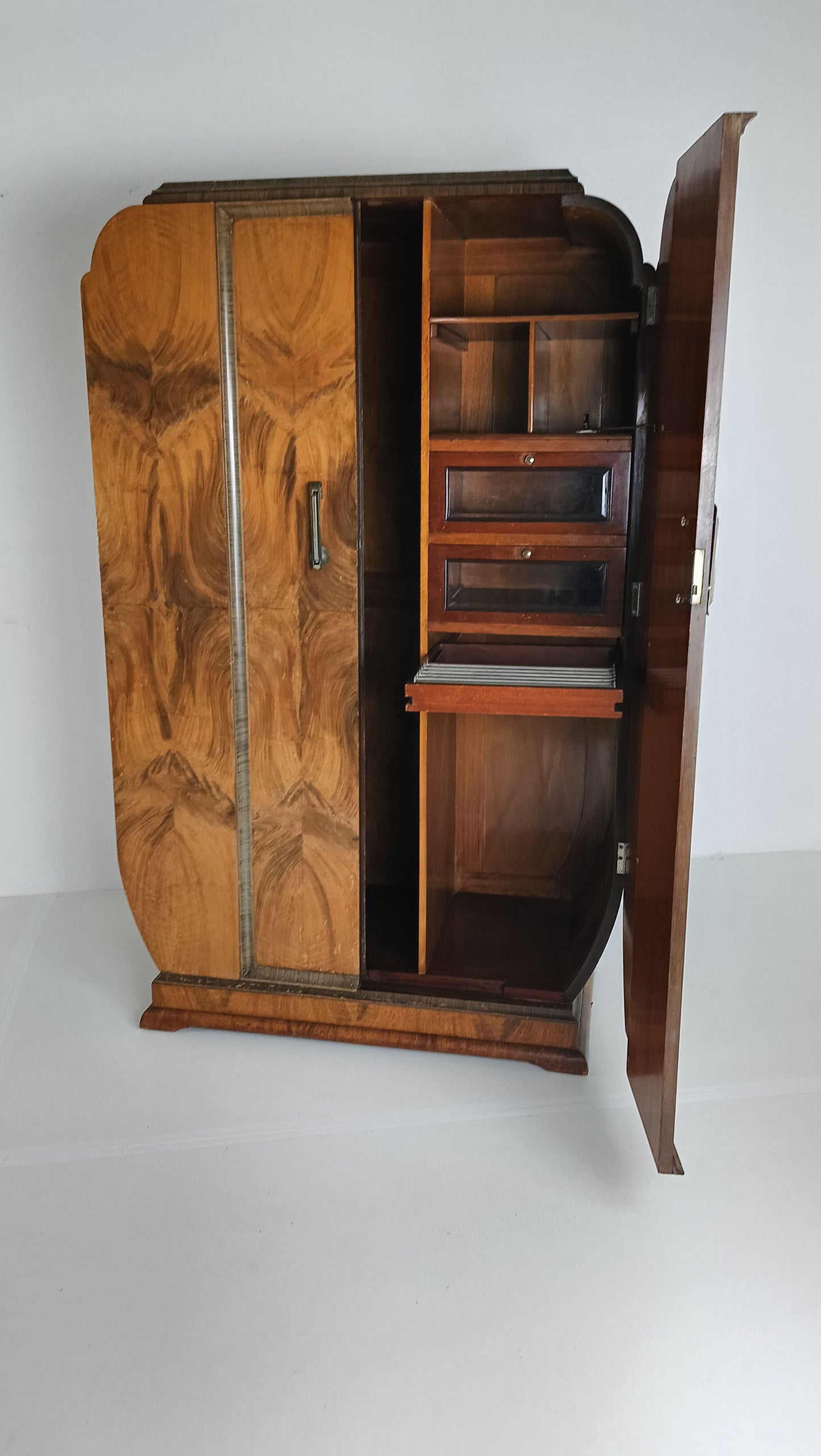 Stunning English Art Deco Burrnut Wardrobe