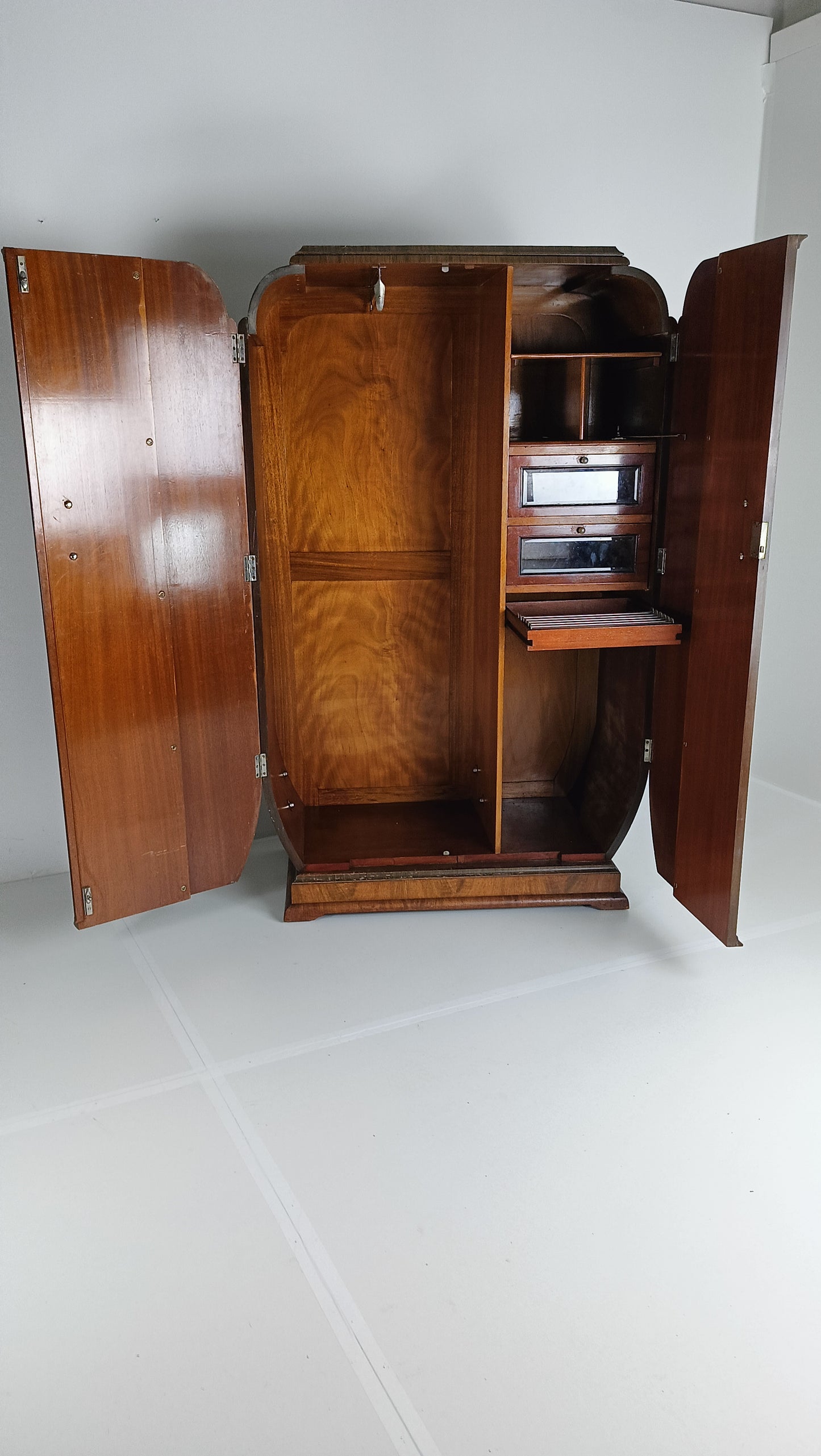 Stunning English Art Deco Burrnut Wardrobe