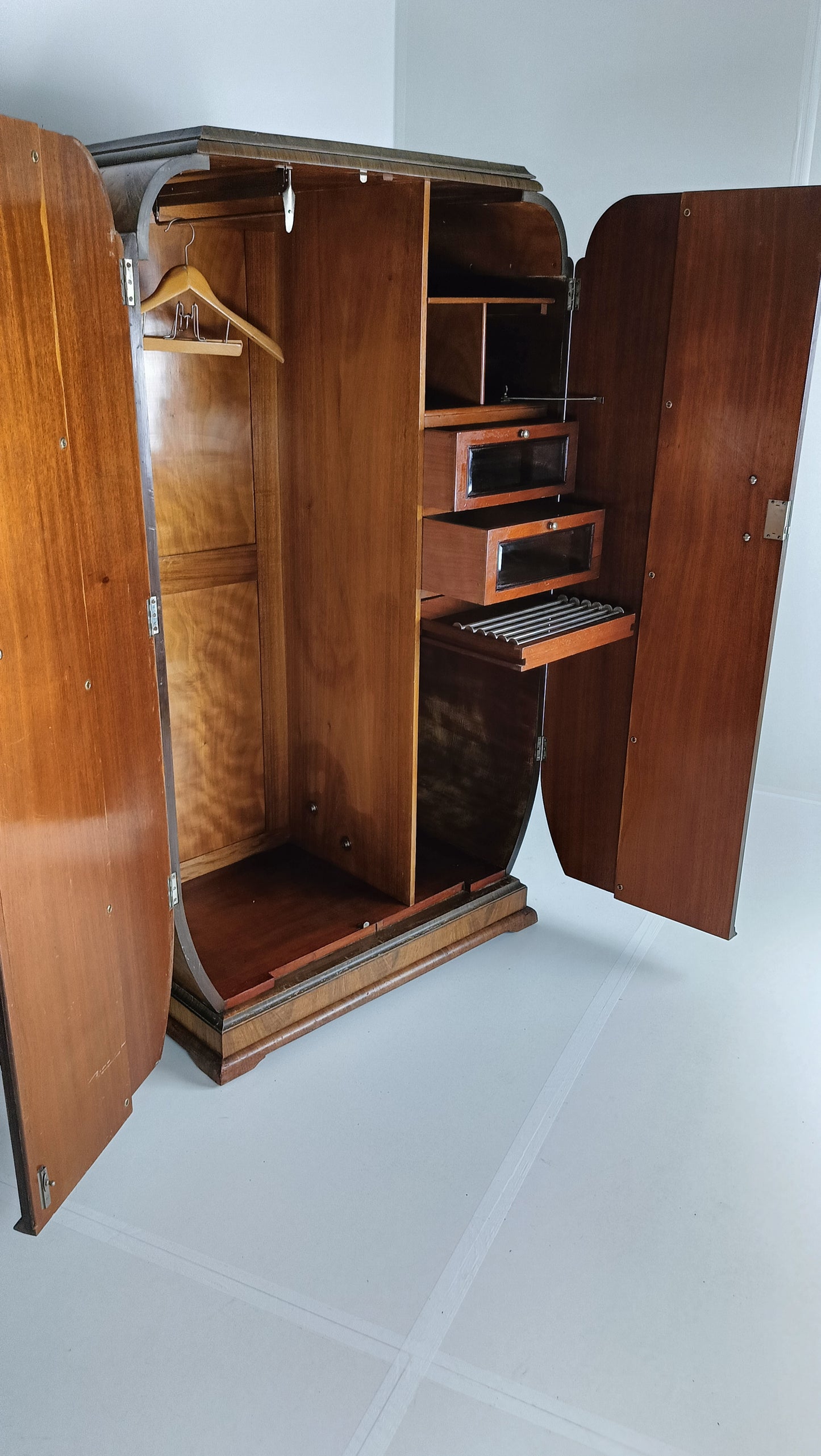 Stunning English Art Deco Burrnut Wardrobe