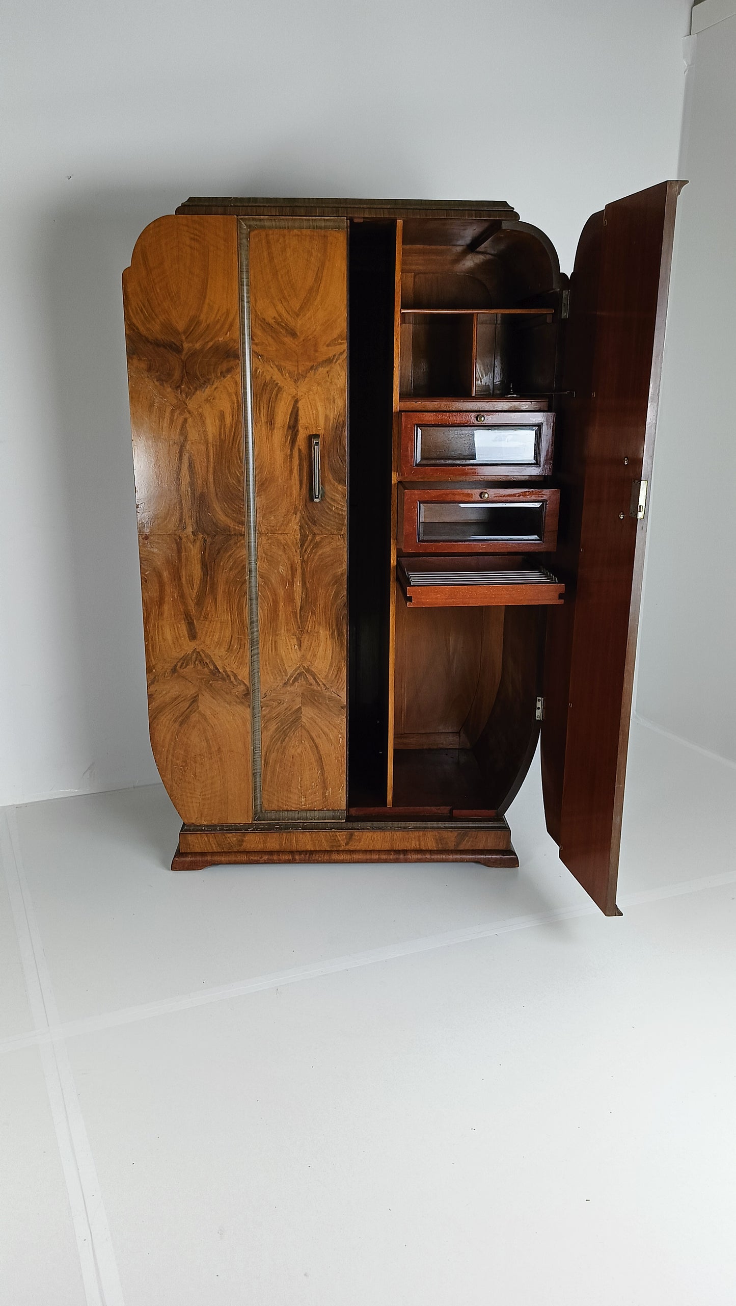 Stunning English Art Deco Burrnut Wardrobe