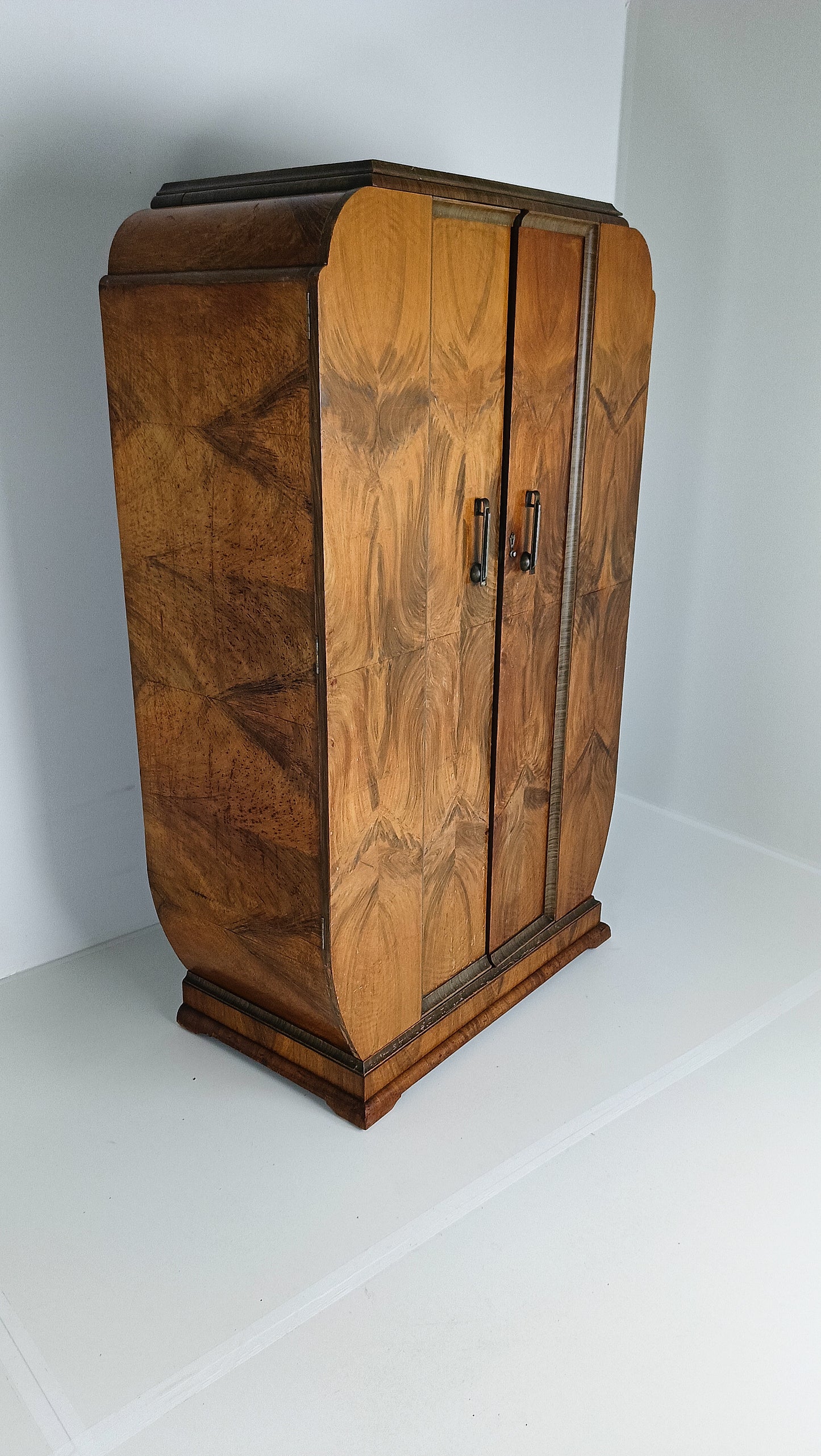 Stunning English Art Deco Burrnut Wardrobe