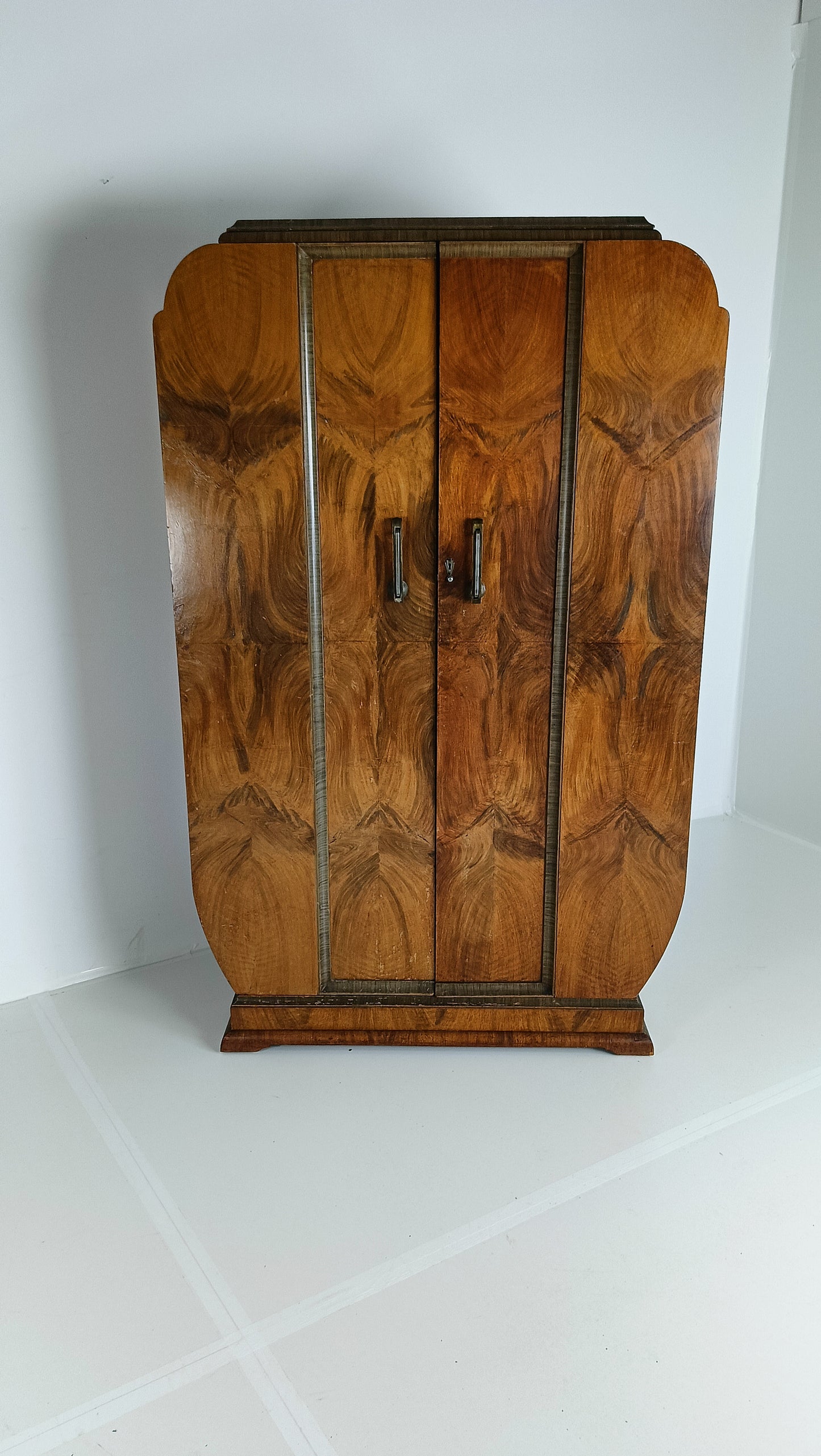 Stunning English Art Deco Burrnut Wardrobe