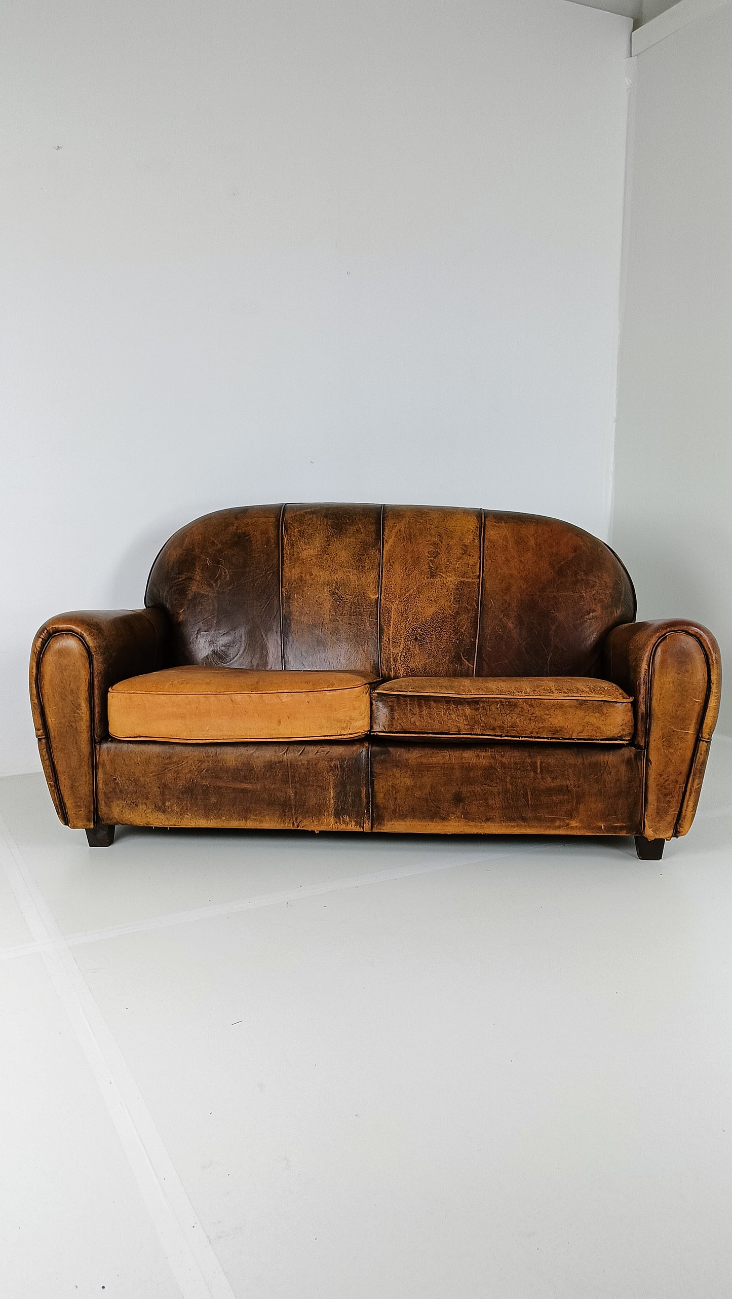 Beautifully Patinated Sheep Leather Sofa