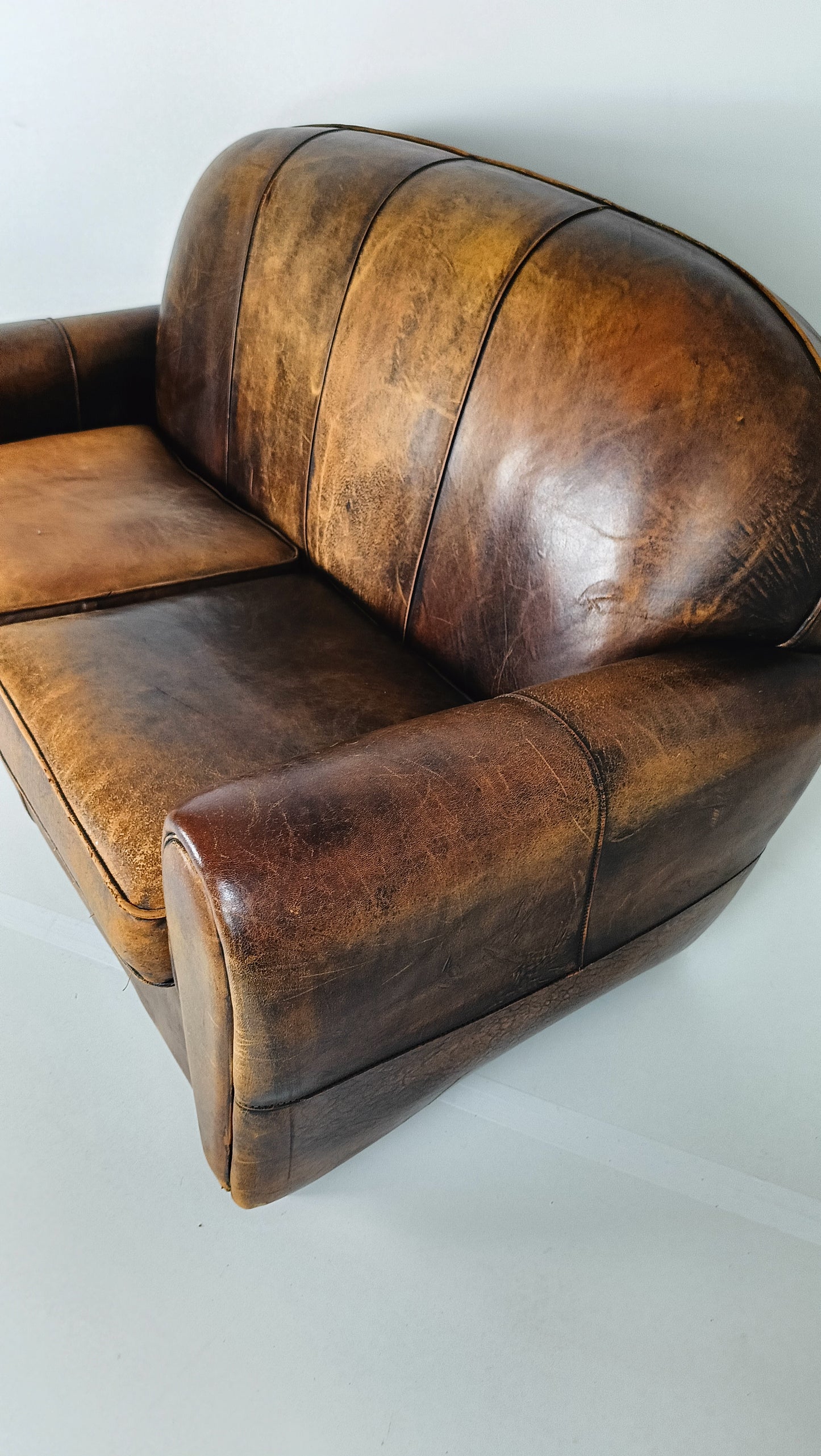 Beautifully Patinated Sheep Leather Sofa