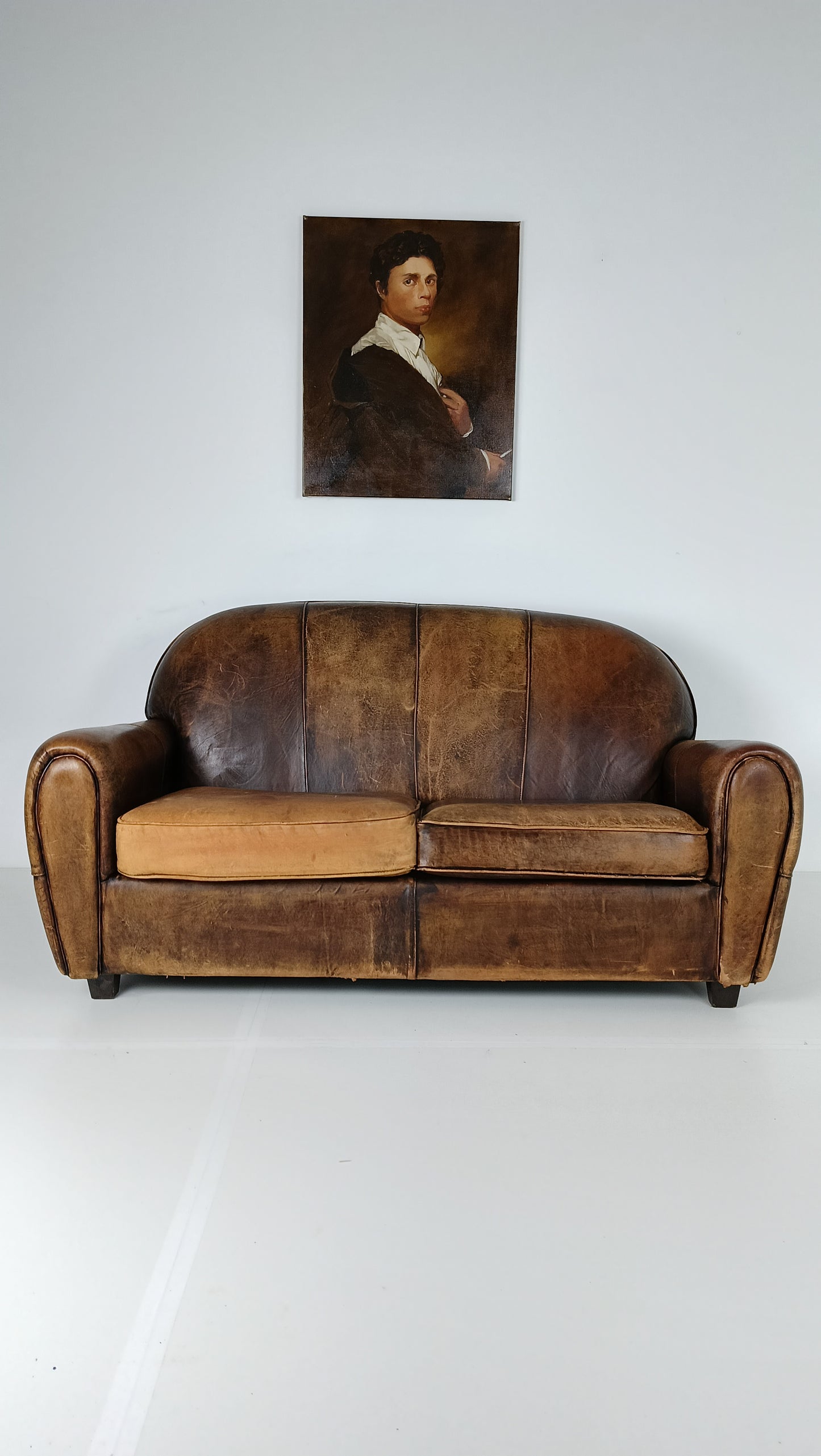 Beautifully Patinated Sheep Leather Sofa