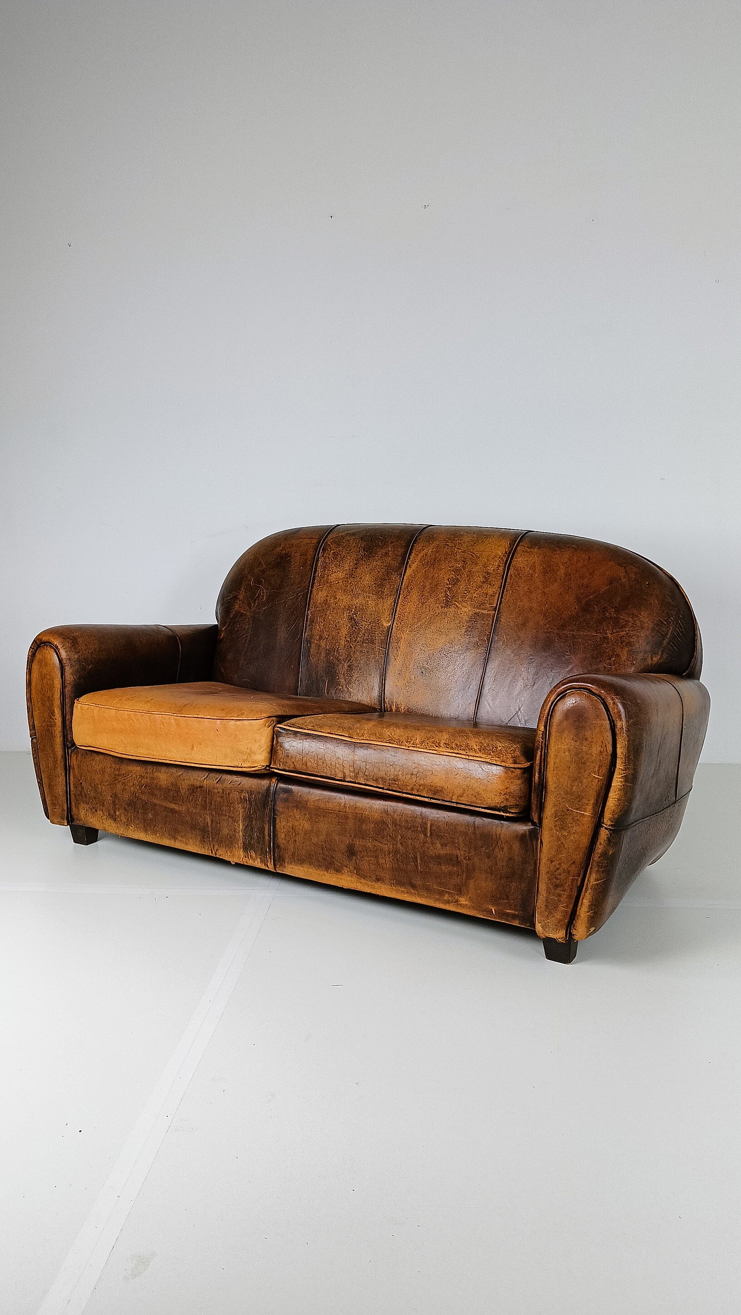 Beautifully Patinated Sheep Leather Sofa