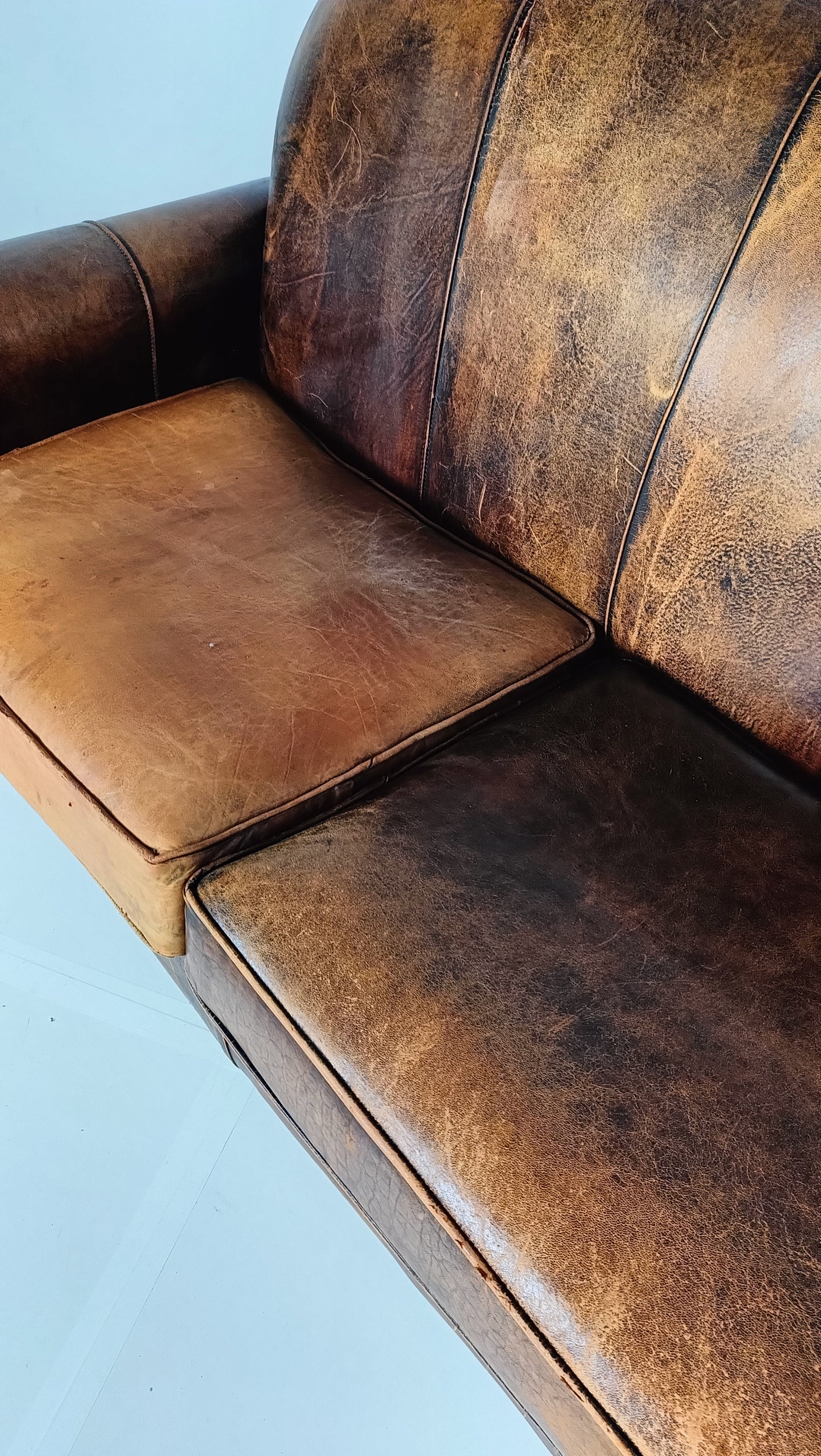 Beautifully Patinated Sheep Leather Sofa