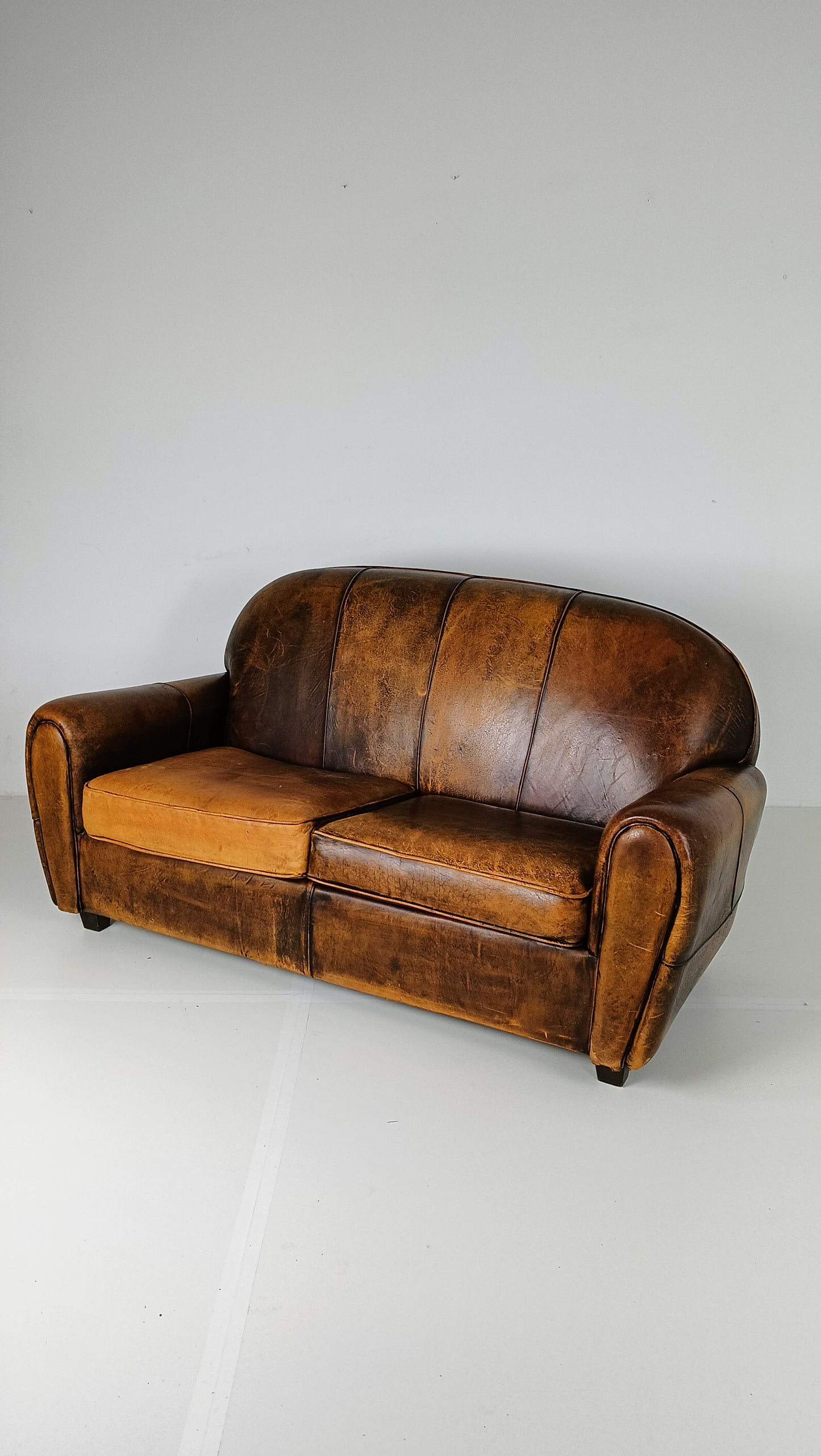 Beautifully Patinated Sheep Leather Sofa