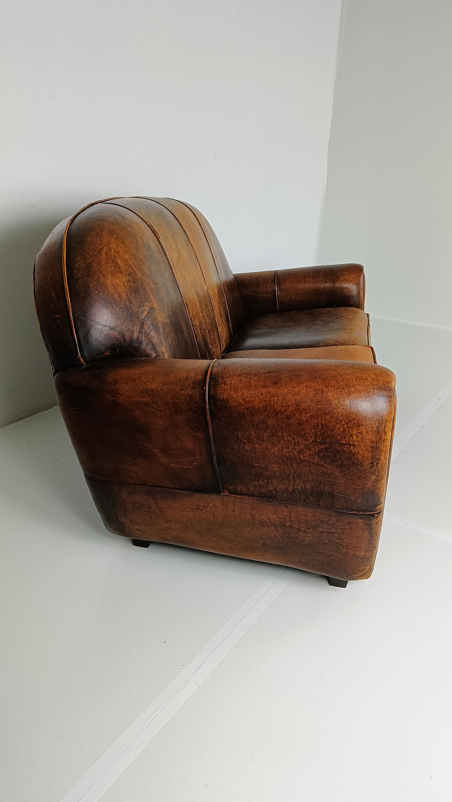 Beautifully Patinated Sheep Leather Sofa