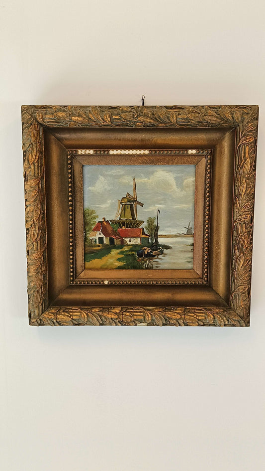 Gorgeous Painting of Windmill With Boat Gorgeous Painting of Windmill With Boat