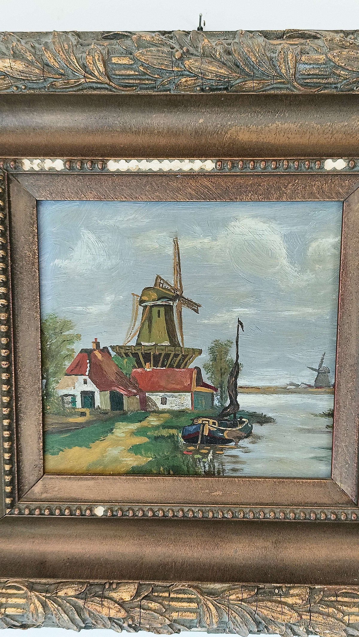 Gorgeous Painting of Windmill With Boat Gorgeous Painting of Windmill With Boat