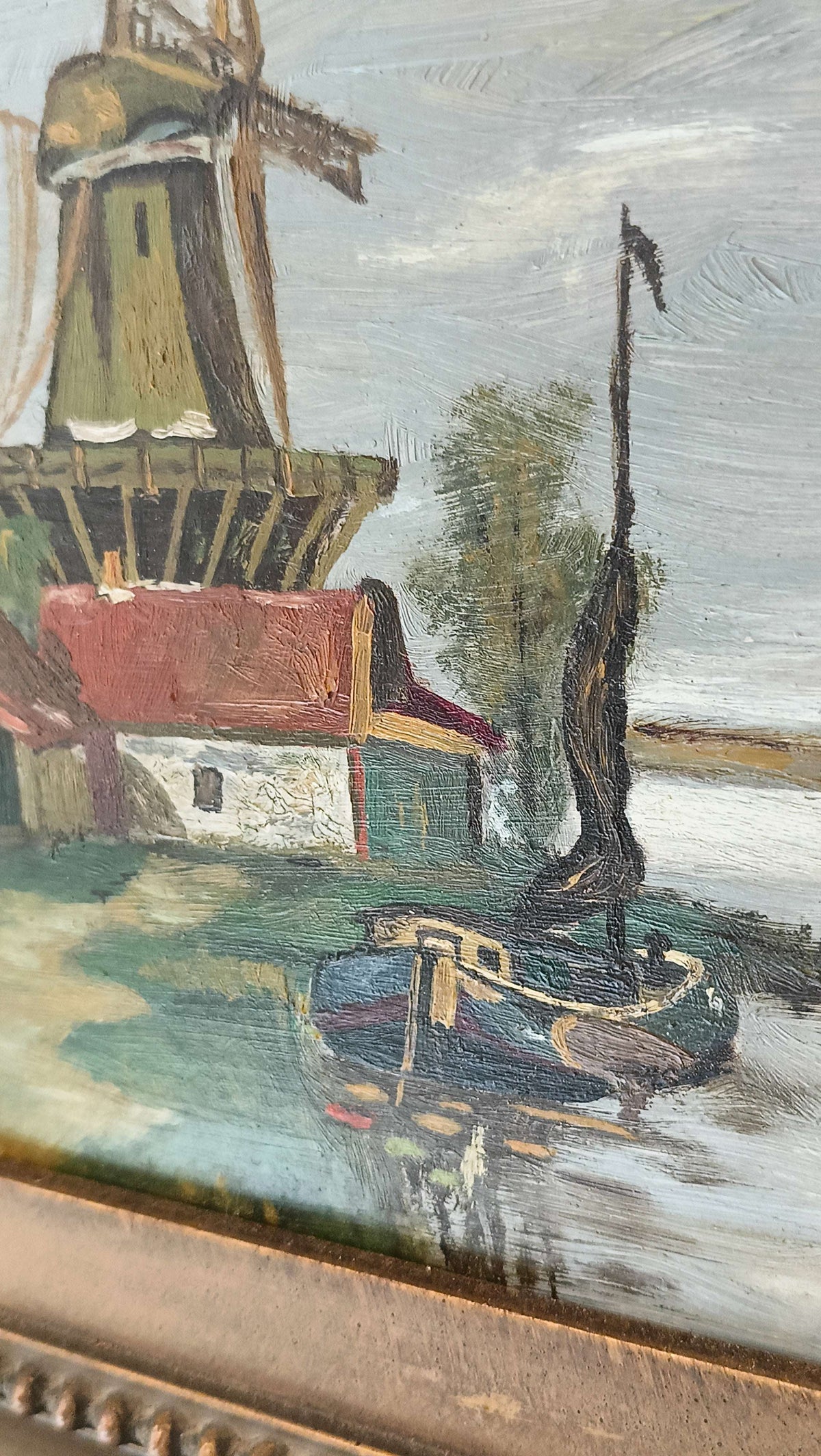 Gorgeous Painting of Windmill With Boat Gorgeous Painting of Windmill With Boat