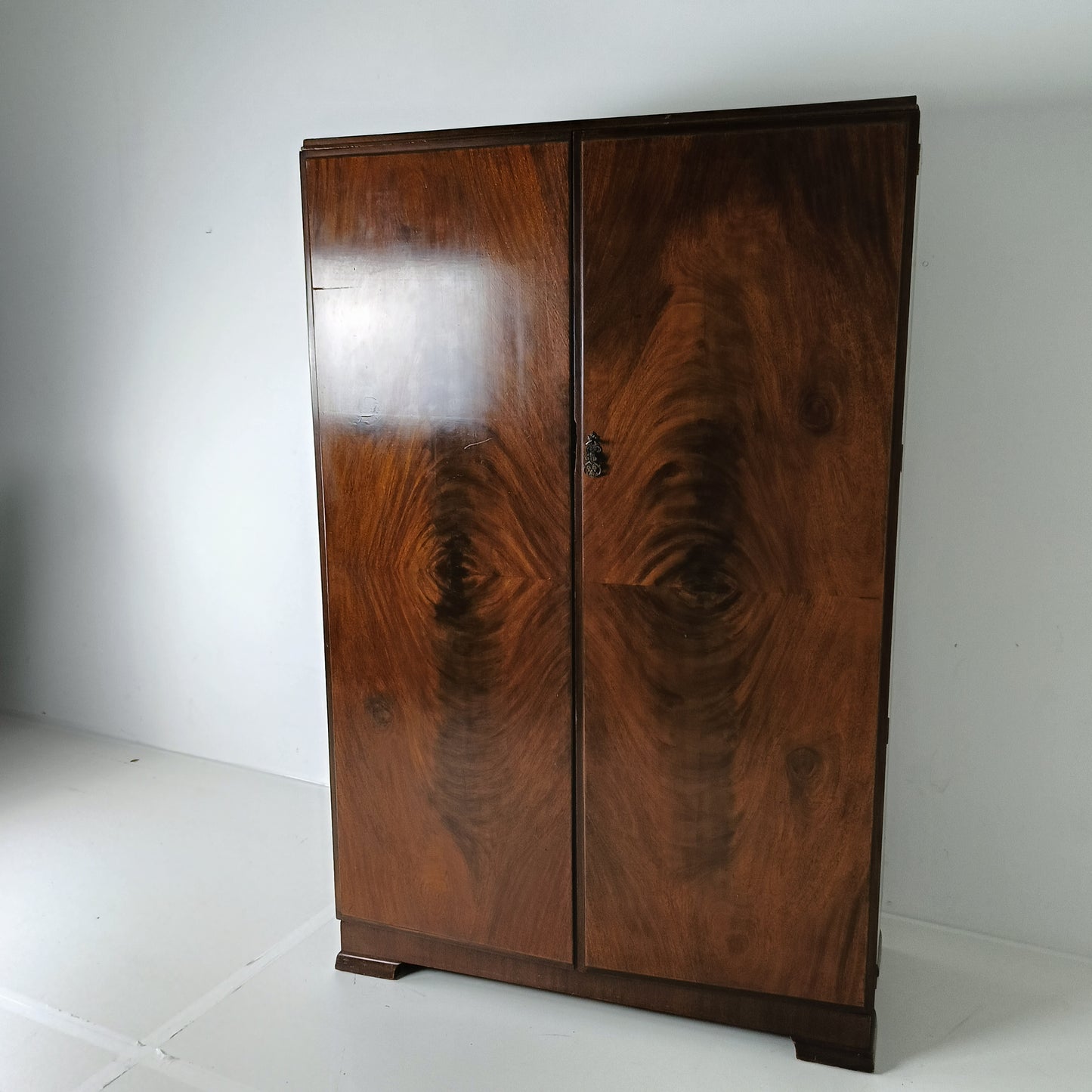 Amazing English Art Deco Burrnut Wardrobe