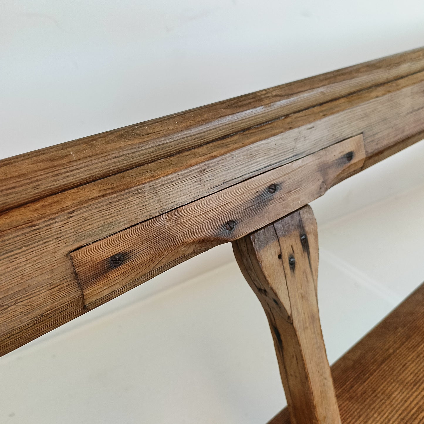 Victorian Pitch Pine long Railway Antique Bench