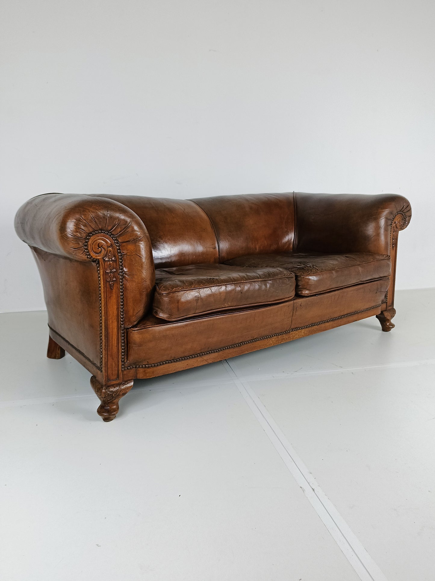 Beautiful Antique Patina Sheep Leather Sofa