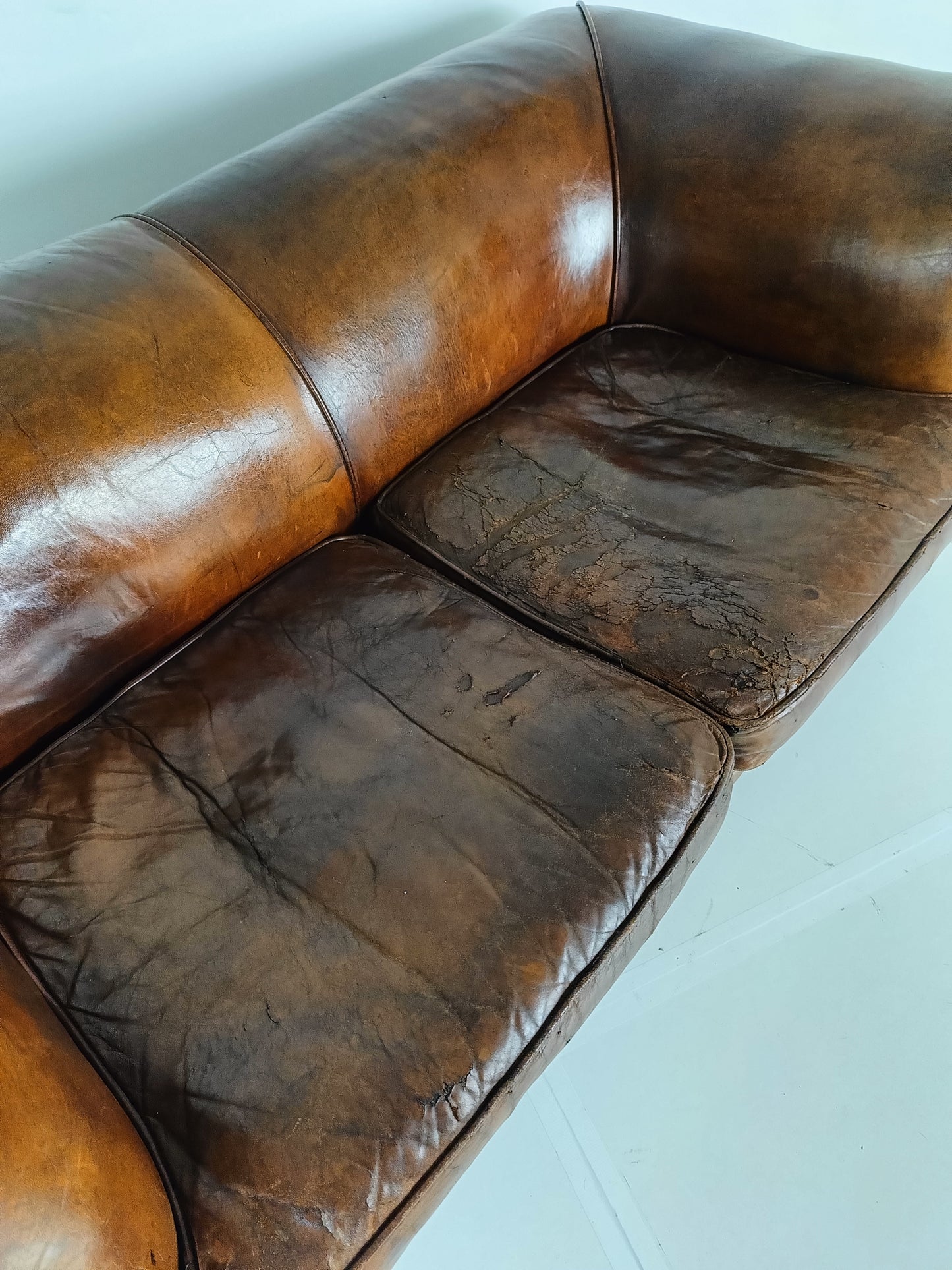 Beautiful Antique Patina Sheep Leather Sofa