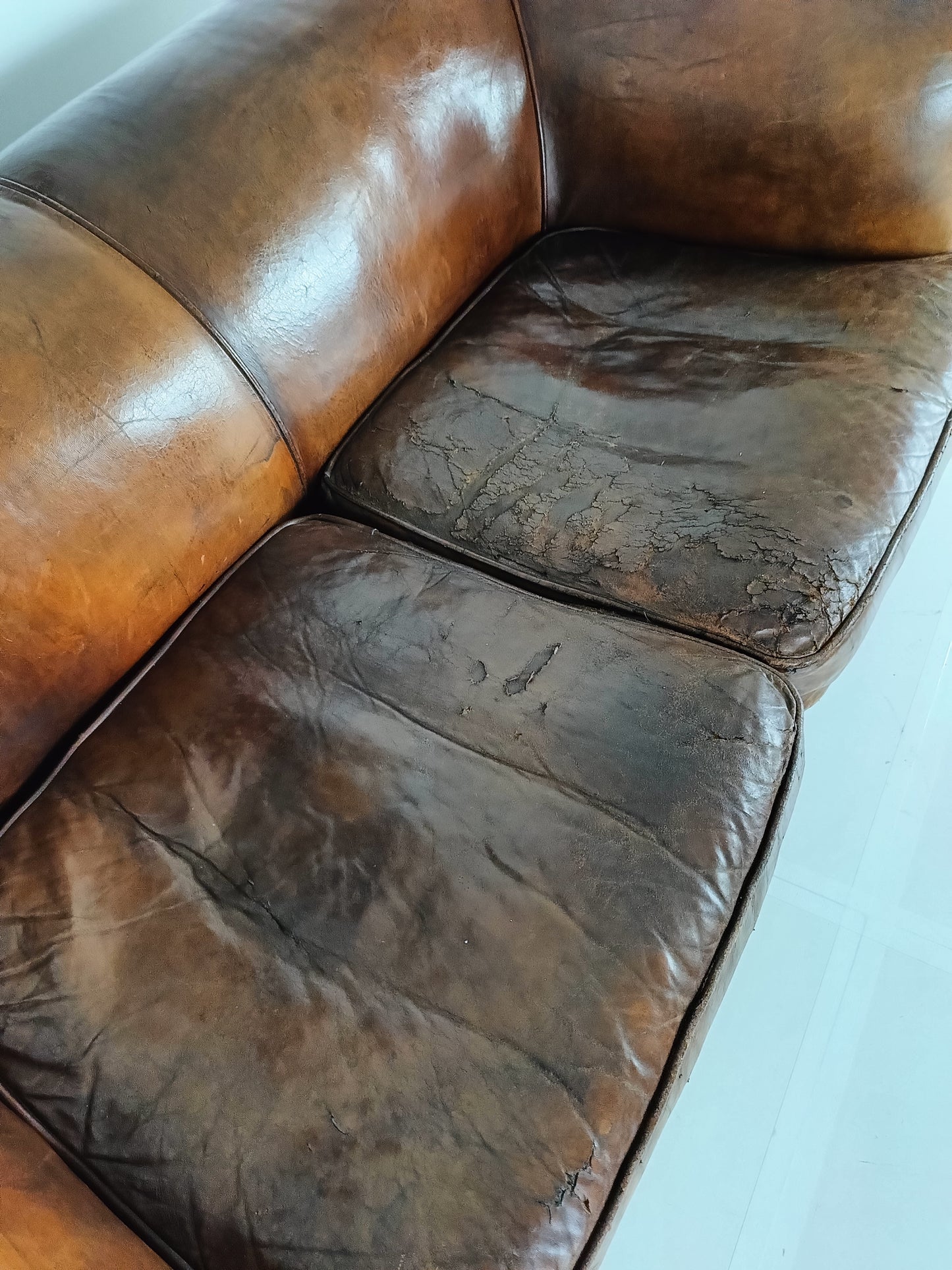 Beautiful Antique Patina Sheep Leather Sofa