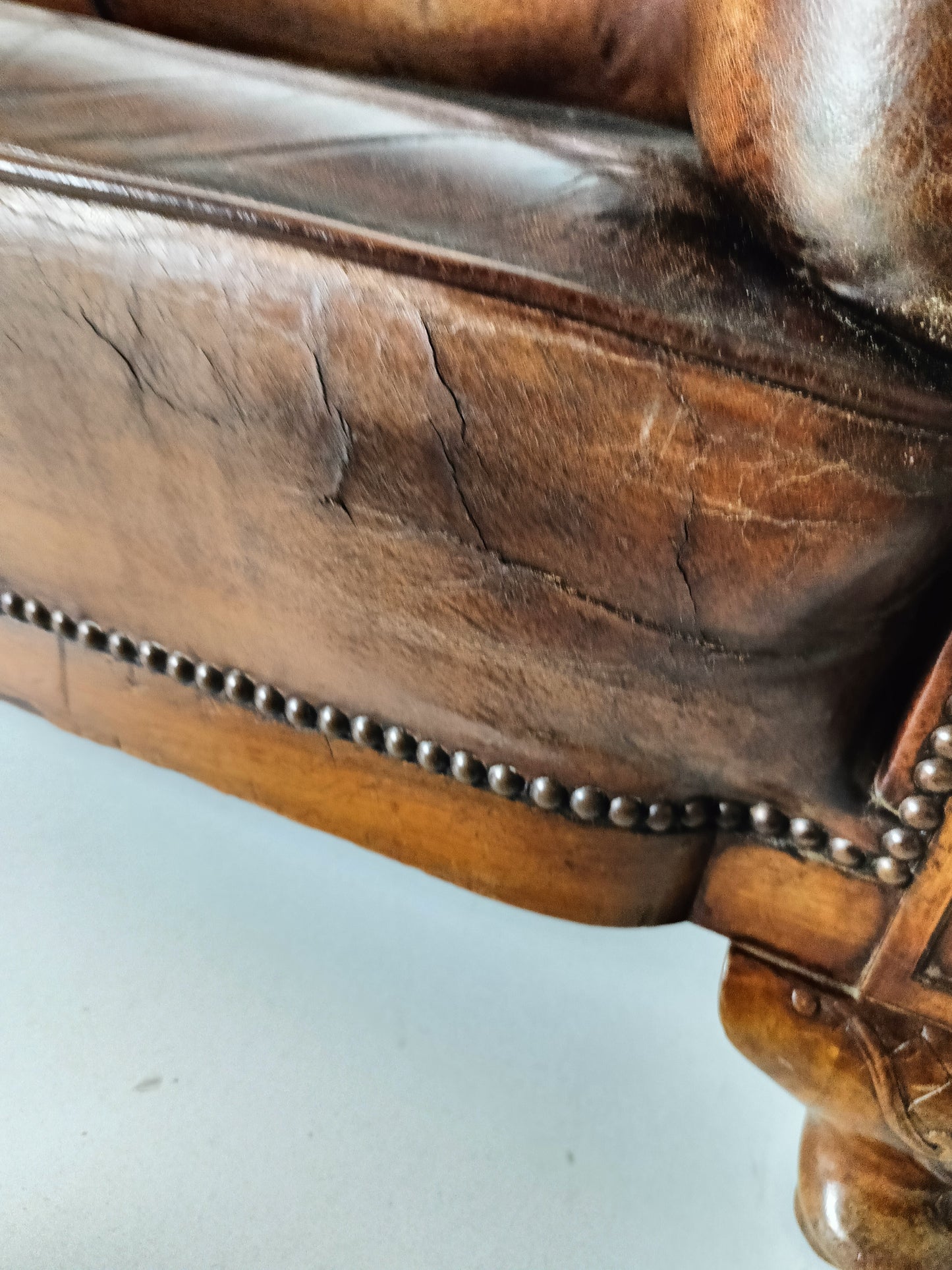 Beautiful Antique Patina Sheep Leather Sofa