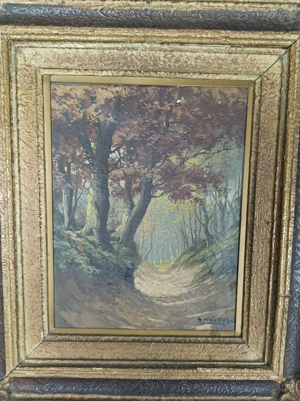 Painting Of Forest With Golden Frame Painting Of Forest With Golden Frame