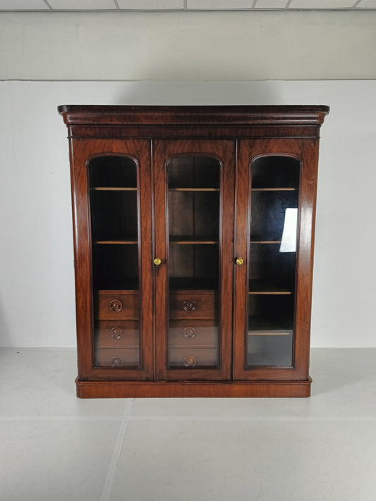 Mahogany Wooden Three Door Book Cabinet